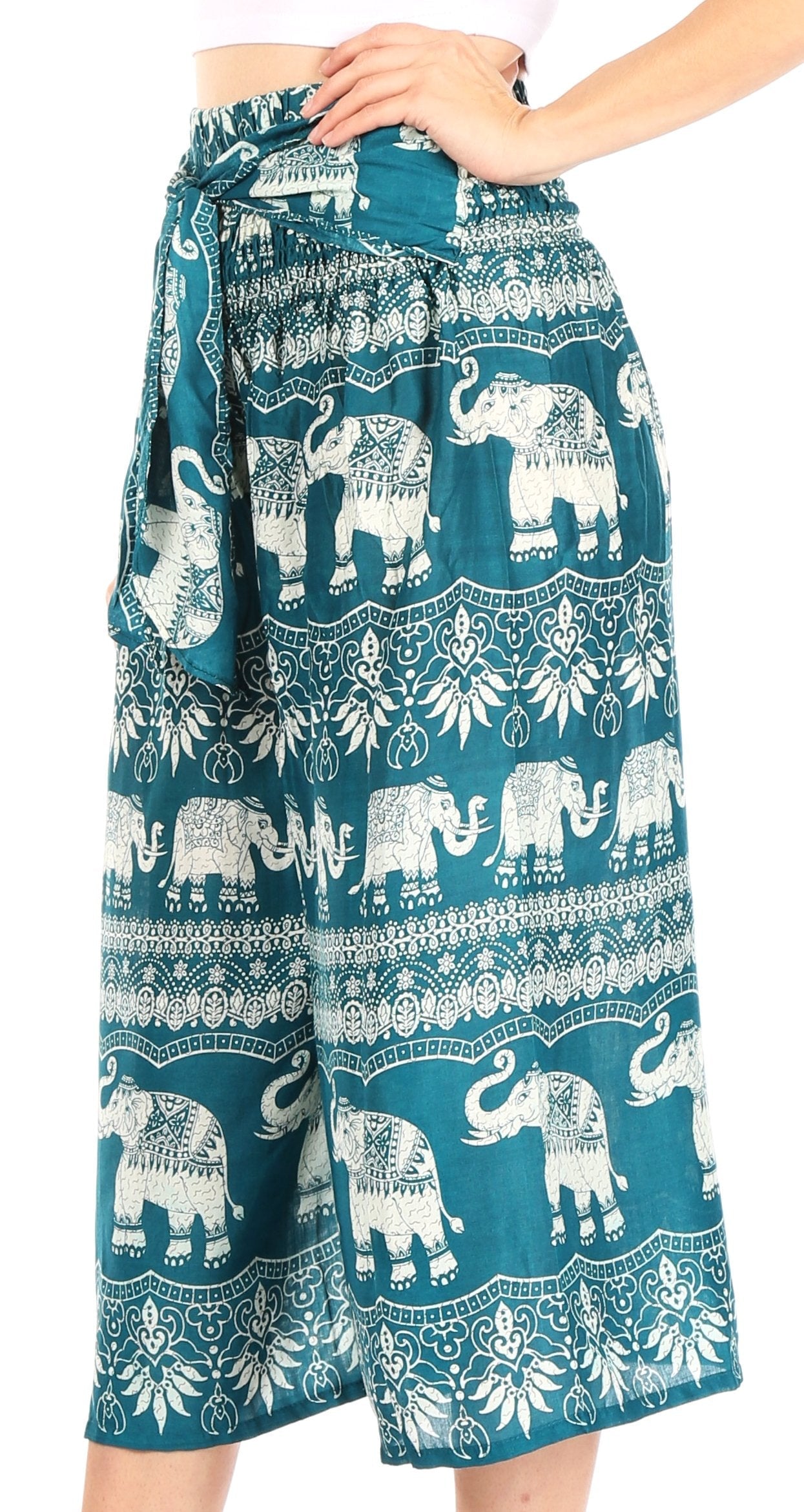 Pantalones Sakkas Lilja para mujer, holgados, anchos, con estampado de elefantes, cintura elástica y bolsillos