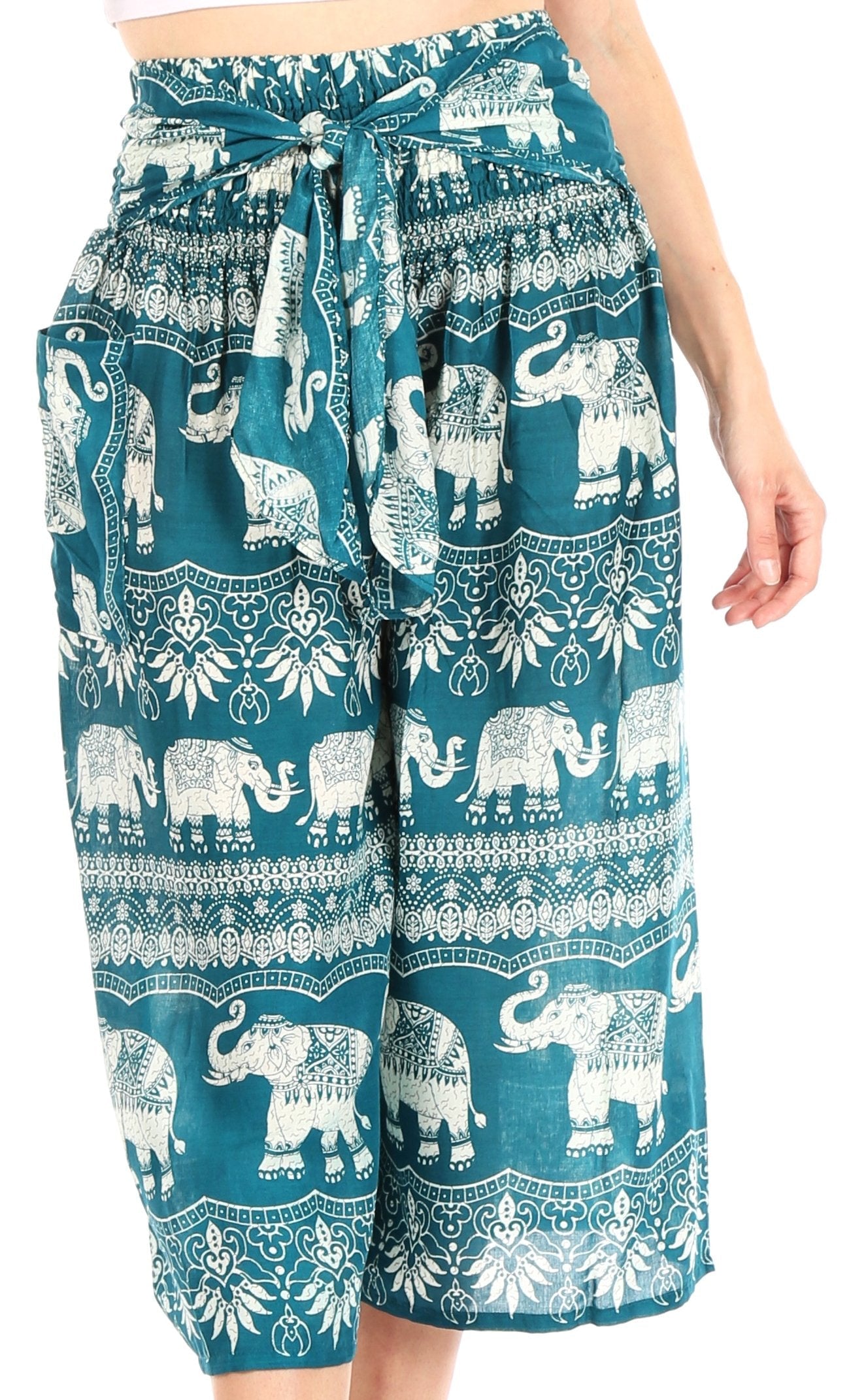 Pantalones Sakkas Lilja para mujer, holgados, anchos, con estampado de elefantes, cintura elástica y bolsillos