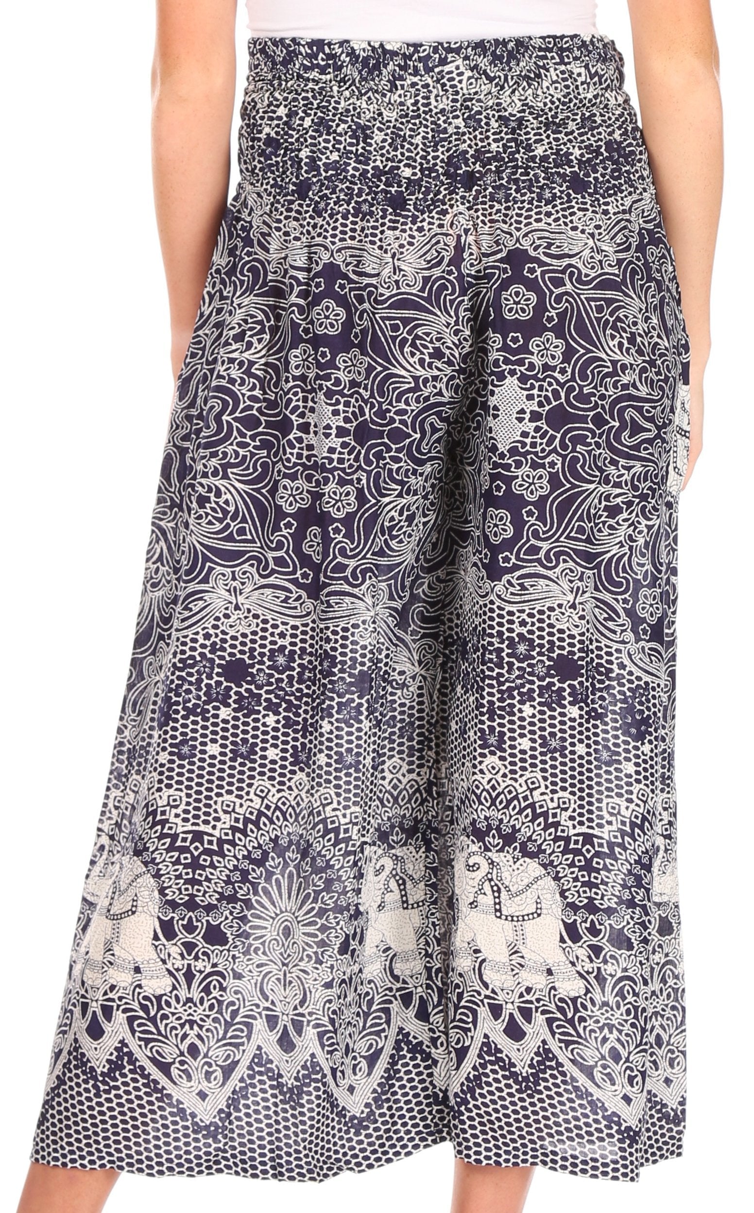 Pantalones Sakkas Lilja para mujer, holgados, anchos, con estampado de elefantes, cintura elástica y bolsillos