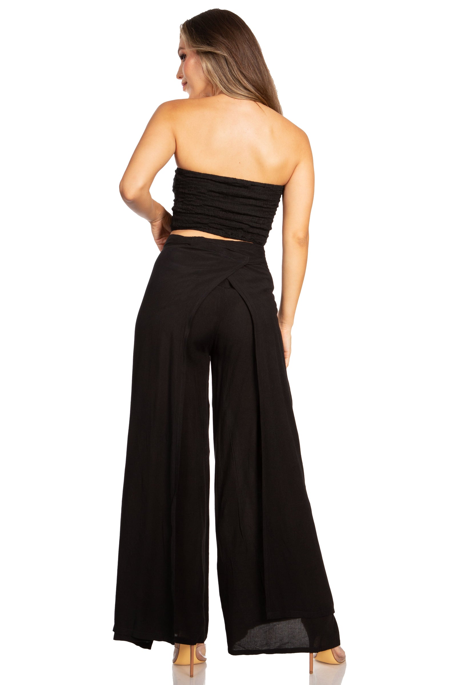 Conjunto de top de tubo bandeau y pantalón gaucho de pierna ancha para mujer Sakkas Samantha Palazzo Boho
