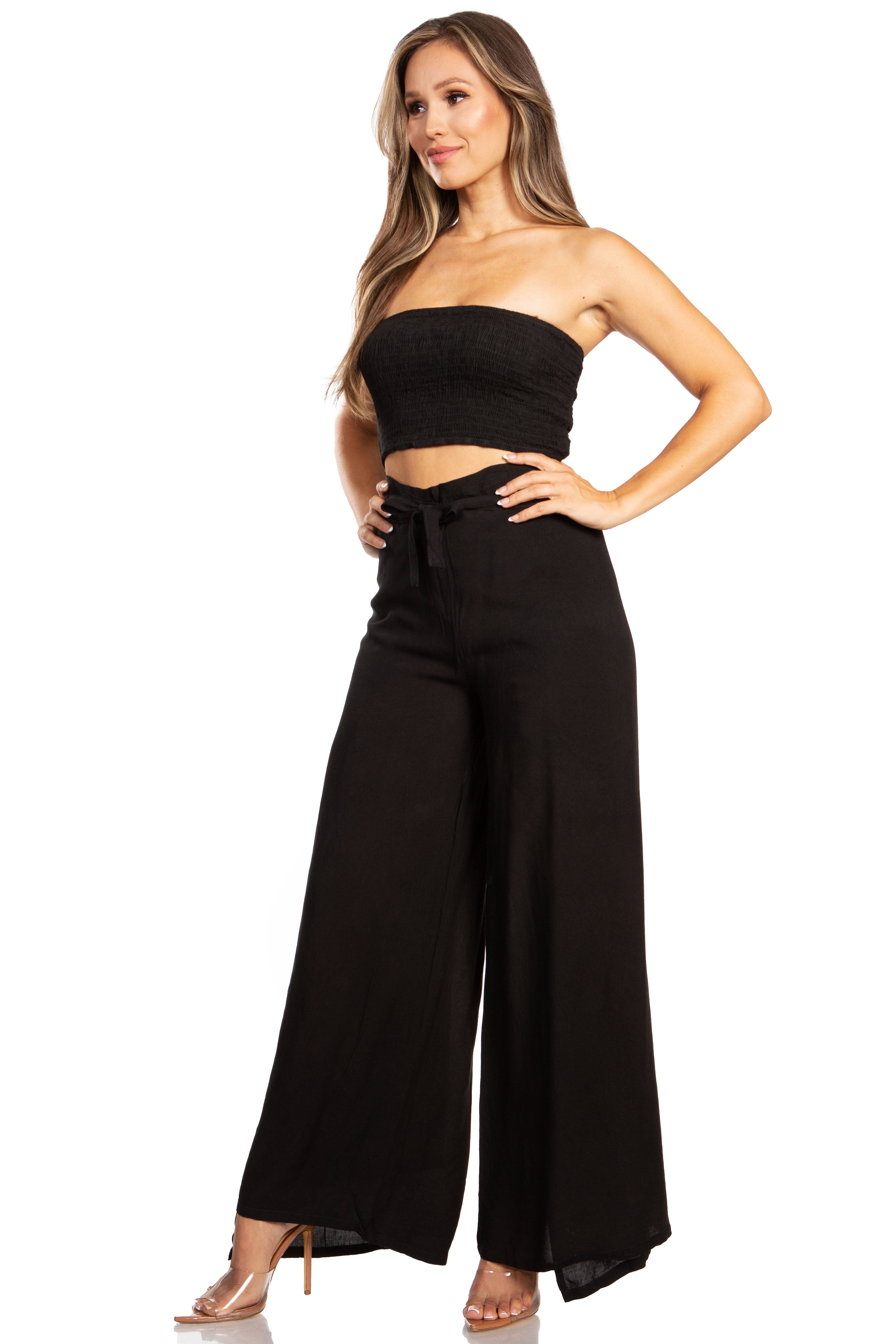 Conjunto de top de tubo bandeau y pantalón gaucho de pierna ancha para mujer Sakkas Samantha Palazzo Boho