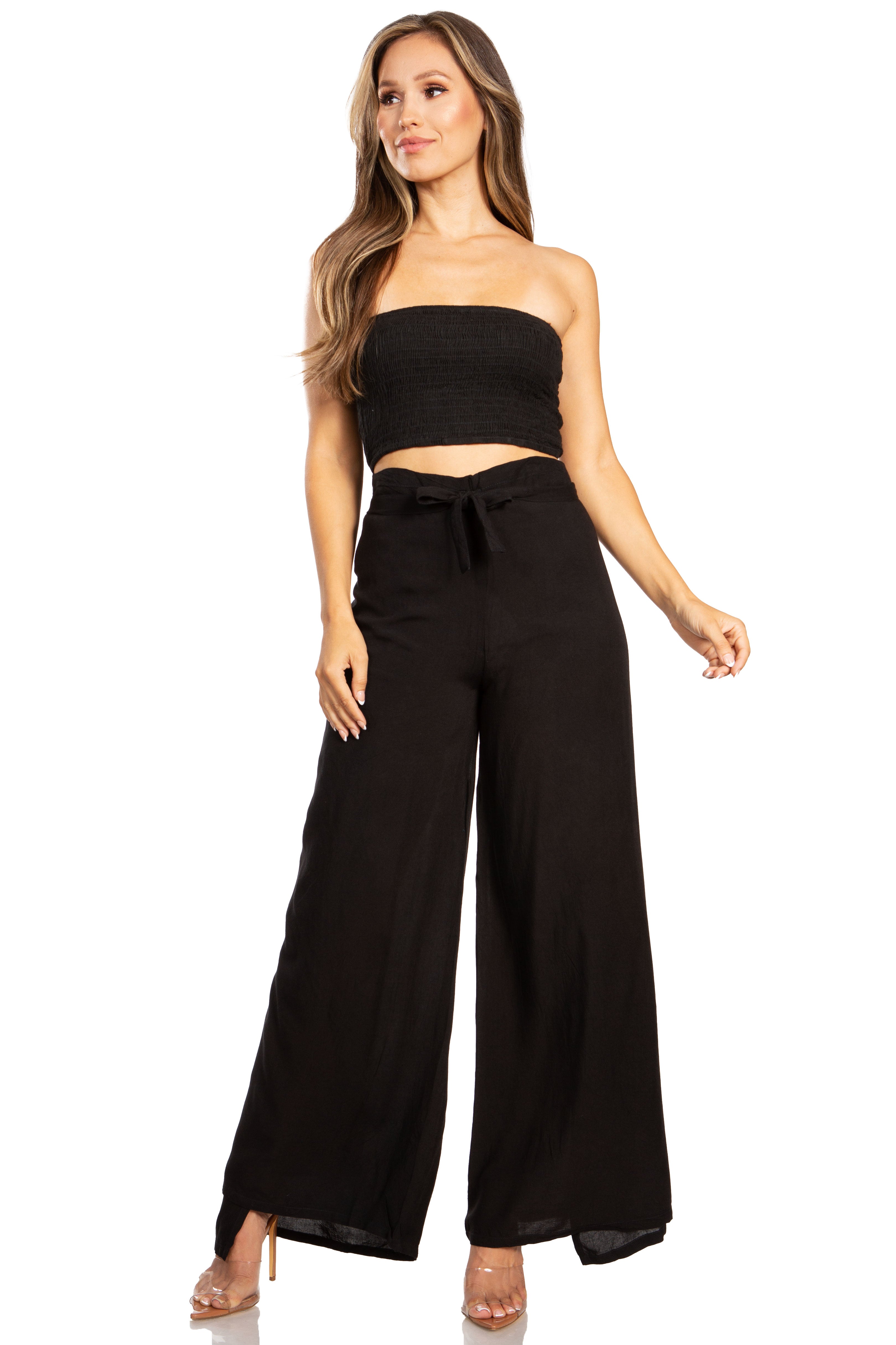 Conjunto de top de tubo bandeau y pantalón gaucho de pierna ancha para mujer Sakkas Samantha Palazzo Boho