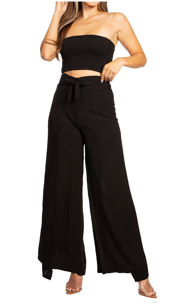Conjunto de top de tubo bandeau y pantalón gaucho de pierna ancha para mujer Sakkas Samantha Palazzo Boho