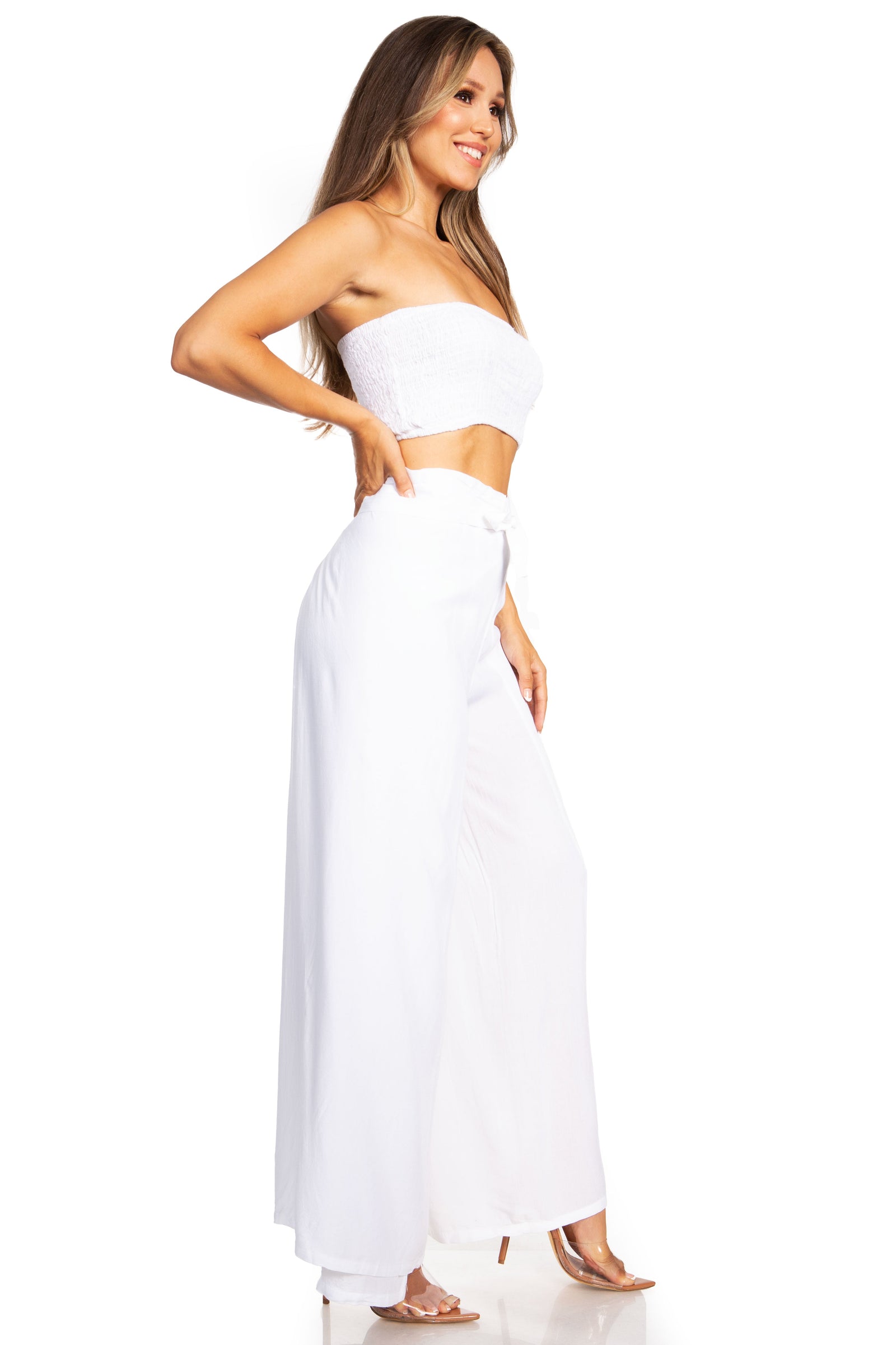 Conjunto de top de tubo bandeau y pantalón gaucho de pierna ancha para mujer Sakkas Samantha Palazzo Boho