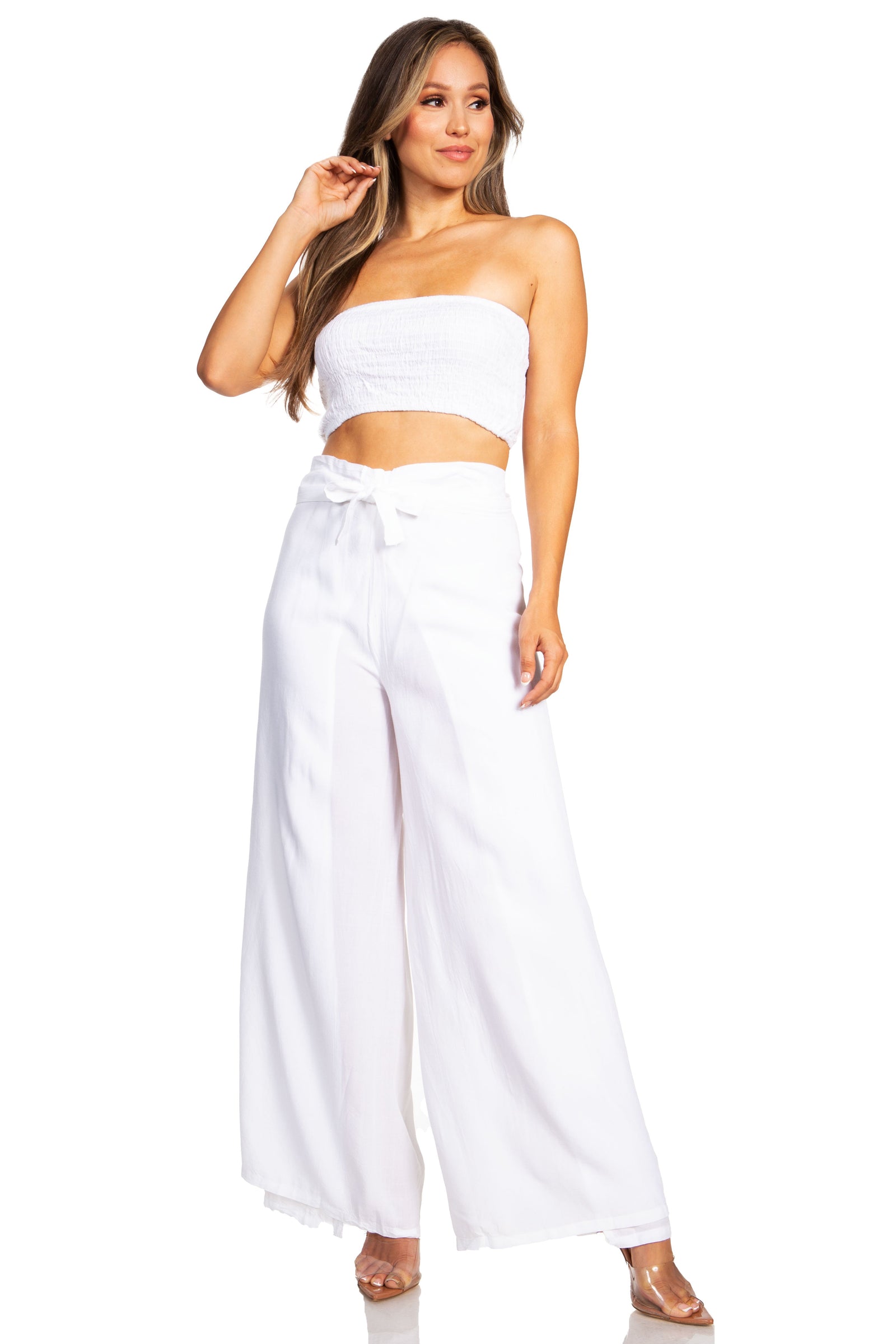 Conjunto de top de tubo bandeau y pantalón gaucho de pierna ancha para mujer Sakkas Samantha Palazzo Boho
