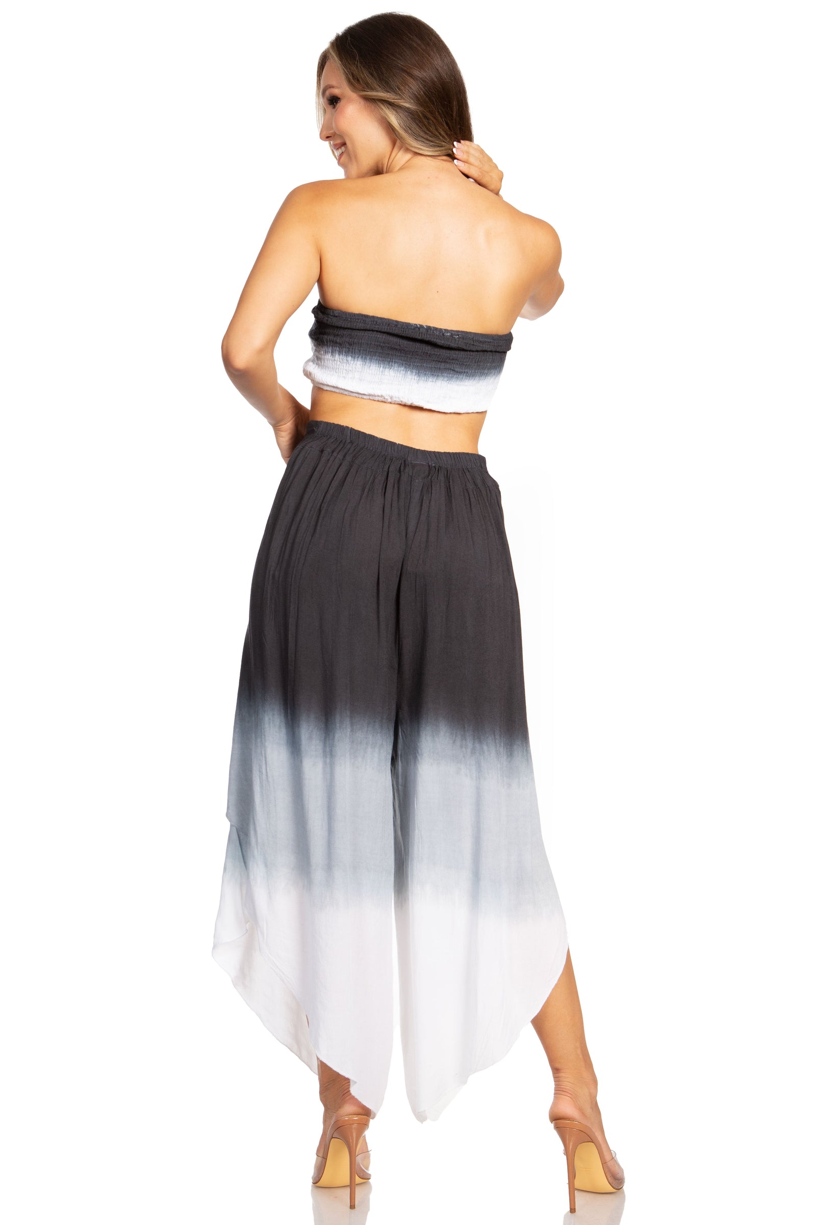 Conjunto de top de tubo bandeau y pantalón gaucho de pierna ancha para mujer de Sakkas Vanessa Palazzo Boho