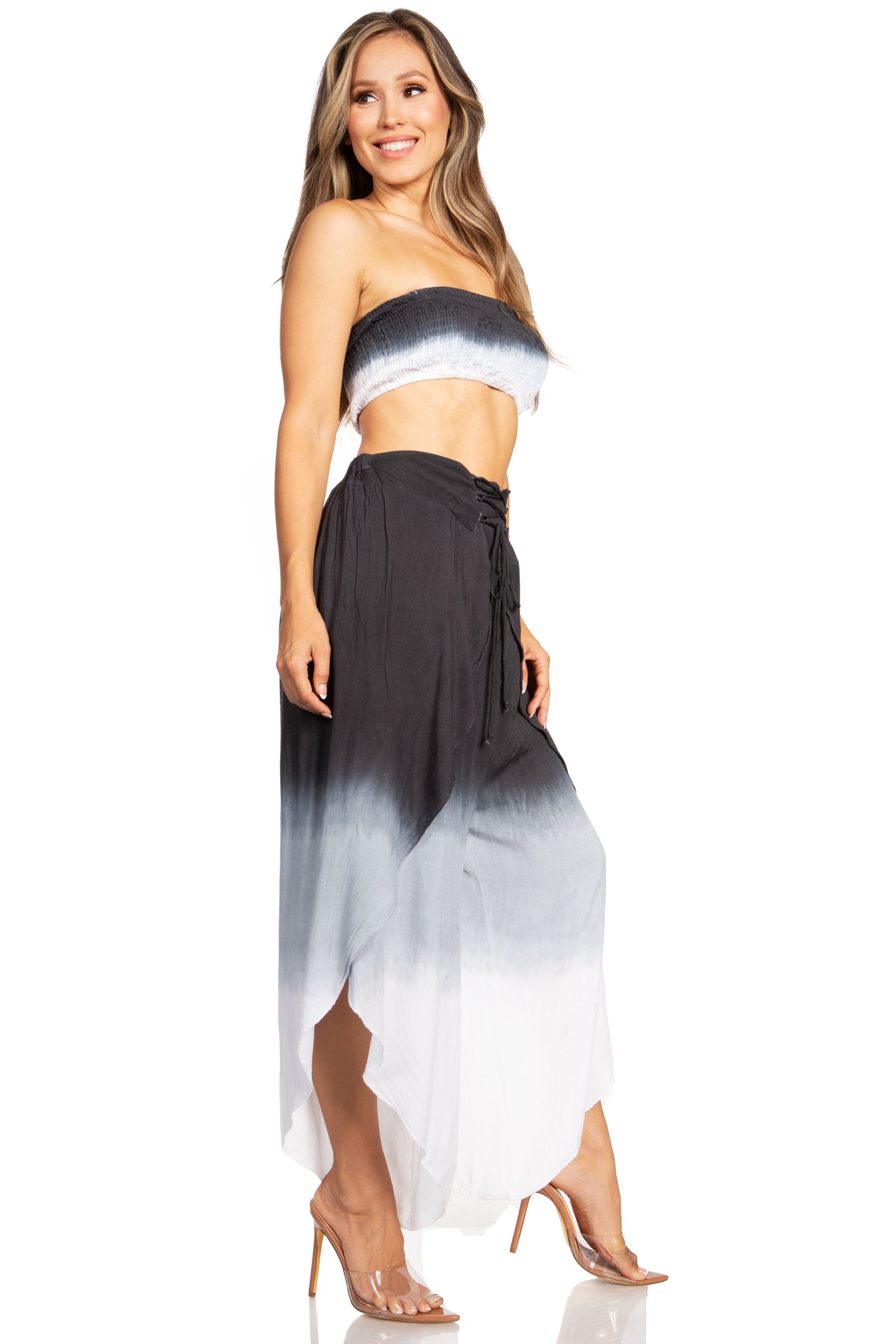 Conjunto de top de tubo bandeau y pantalón gaucho de pierna ancha para mujer de Sakkas Vanessa Palazzo Boho