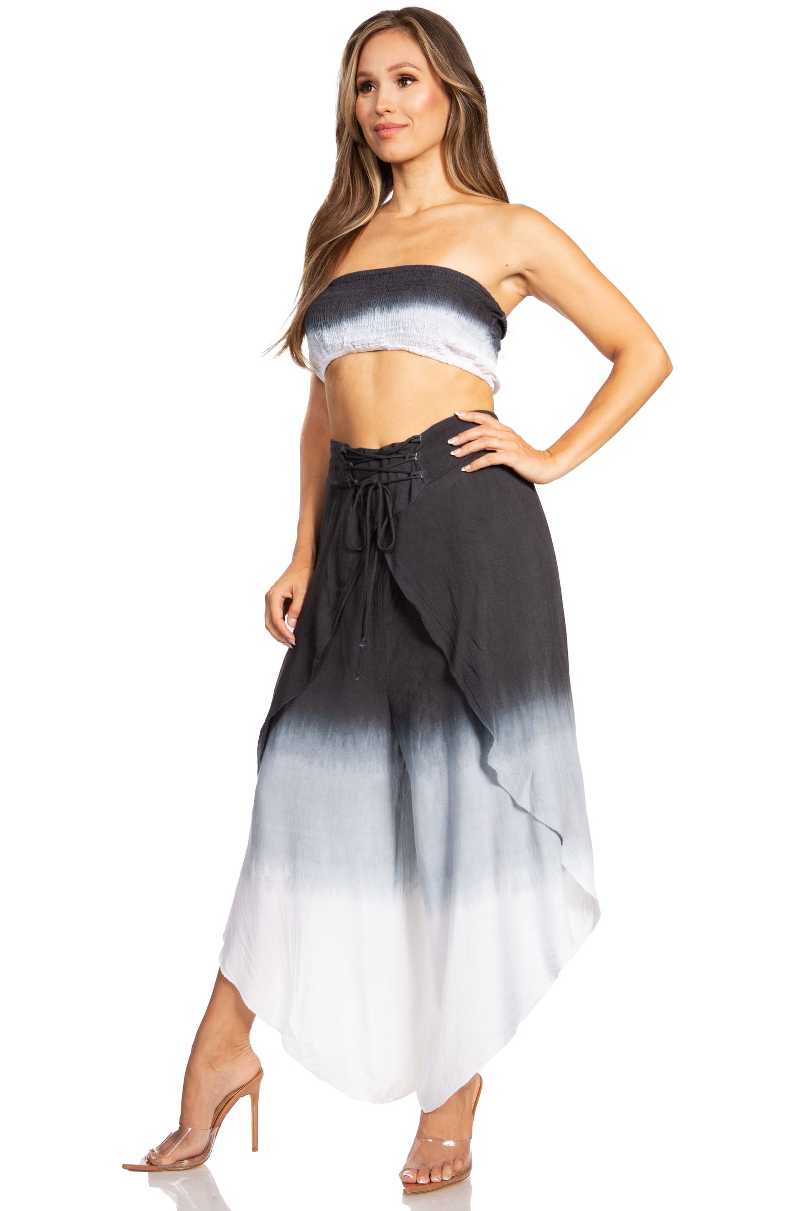 Conjunto de top de tubo bandeau y pantalón gaucho de pierna ancha para mujer de Sakkas Vanessa Palazzo Boho