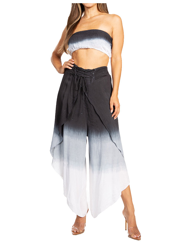 Conjunto de top de tubo bandeau y pantalón gaucho de pierna ancha para mujer de Sakkas Vanessa Palazzo Boho