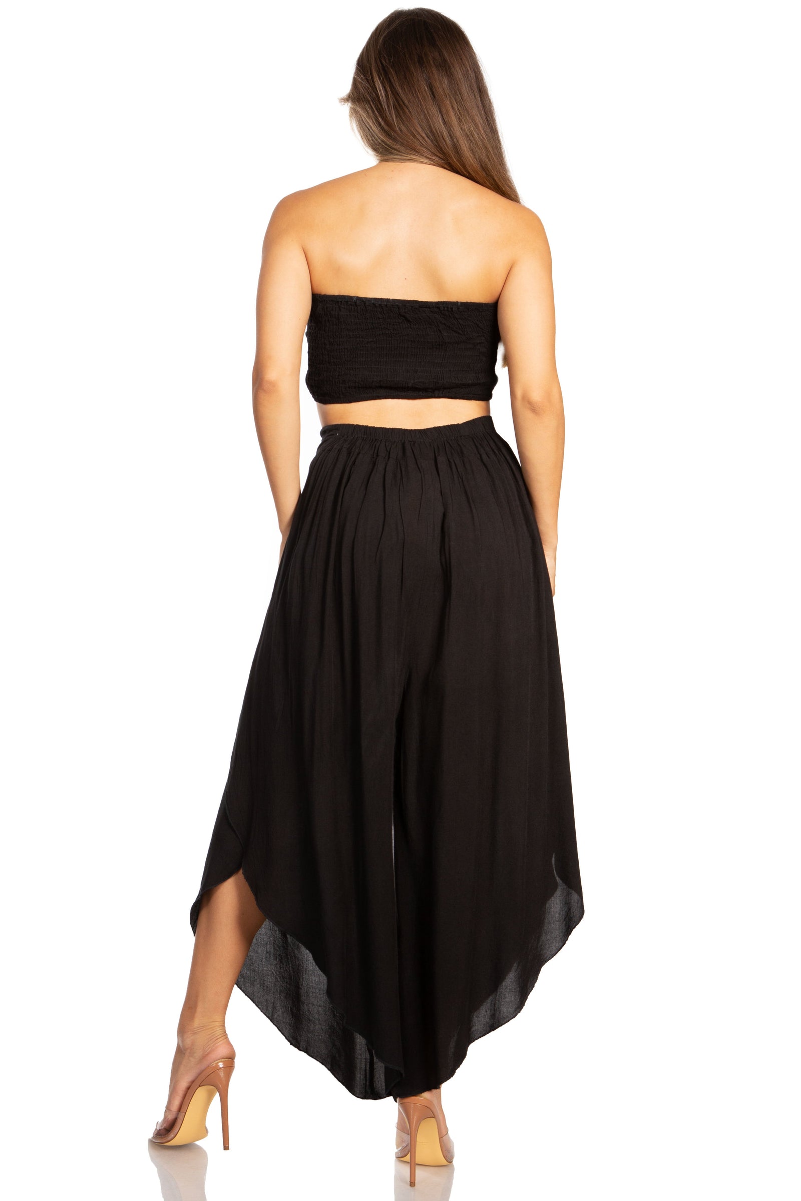 Conjunto de top de tubo bandeau y pantalón gaucho de pierna ancha para mujer de Sakkas Vanessa Palazzo Boho