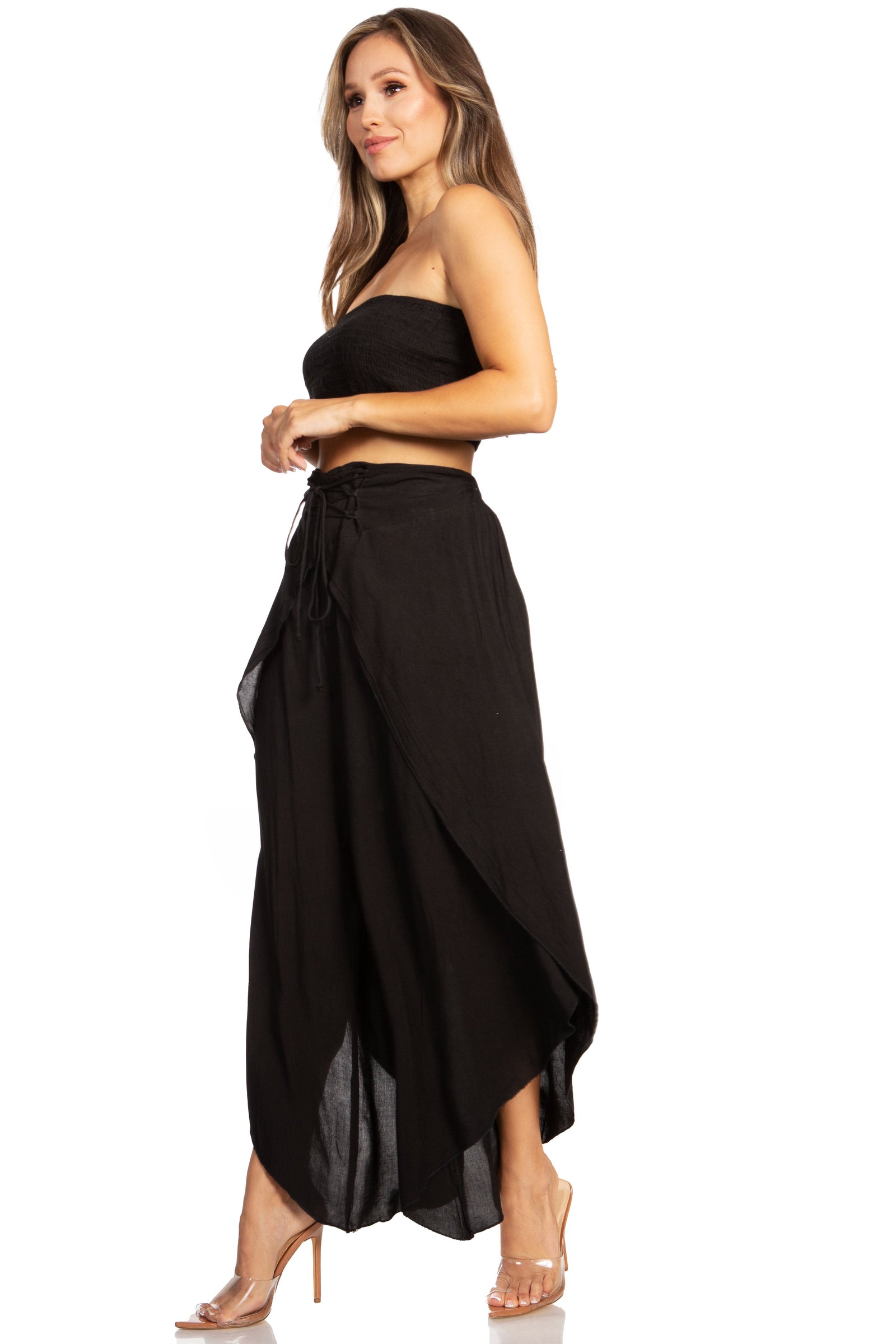 Conjunto de top de tubo bandeau y pantalón gaucho de pierna ancha para mujer de Sakkas Vanessa Palazzo Boho