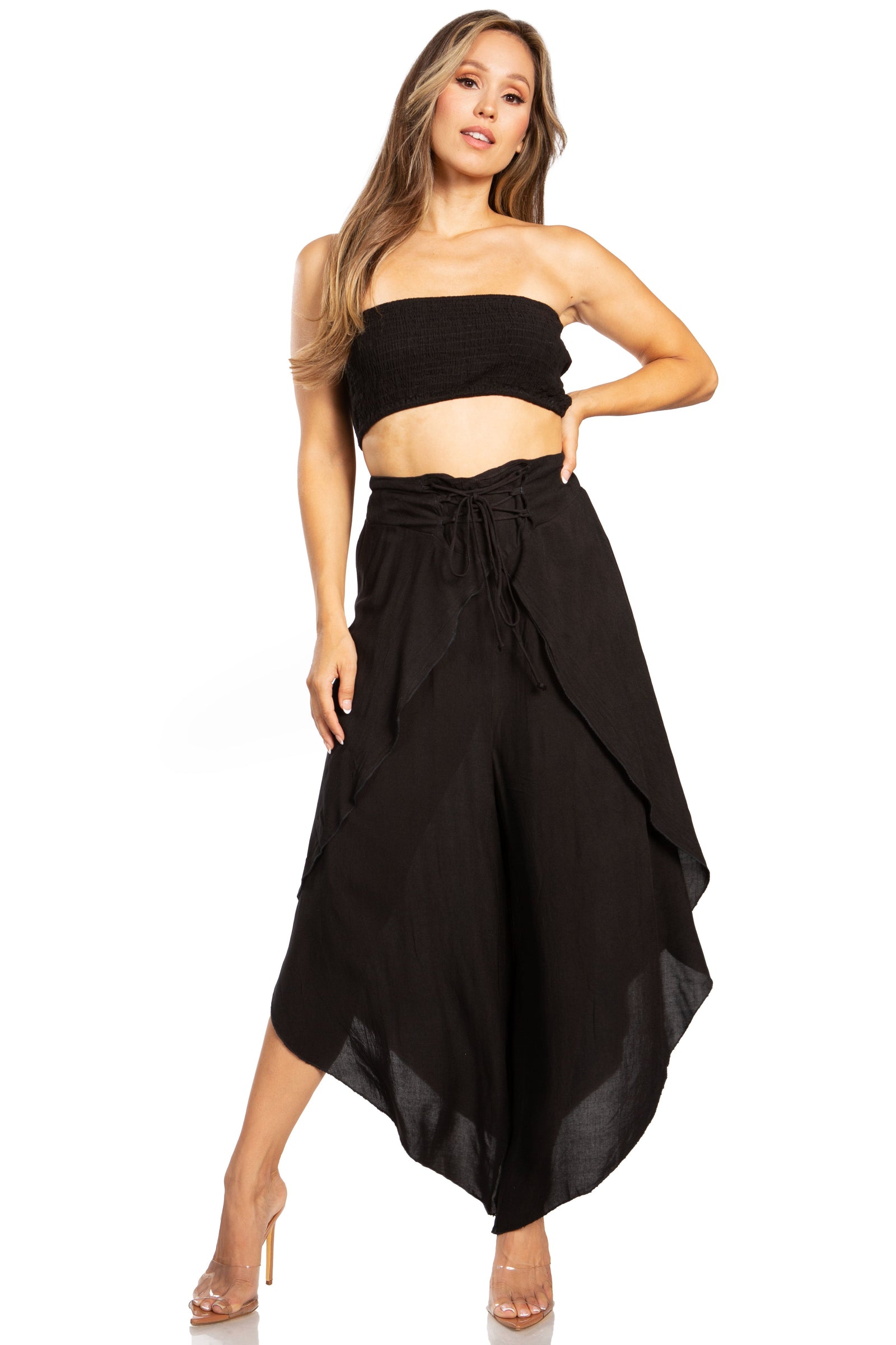 Conjunto de top de tubo bandeau y pantalón gaucho de pierna ancha para mujer de Sakkas Vanessa Palazzo Boho