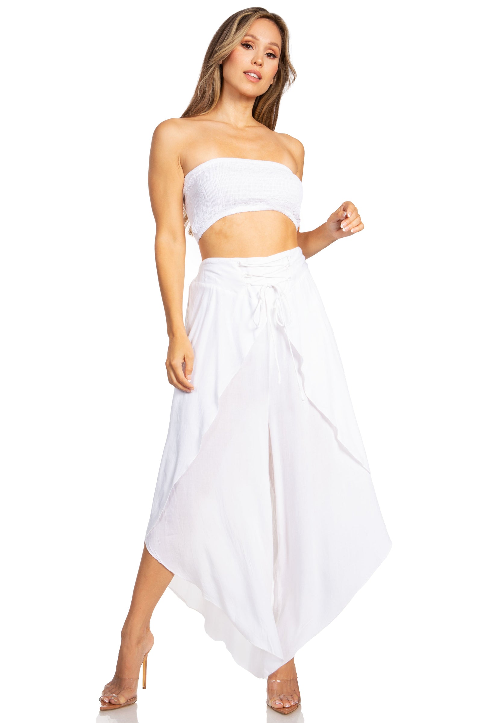 Conjunto de top de tubo bandeau y pantalón gaucho de pierna ancha para mujer de Sakkas Vanessa Palazzo Boho