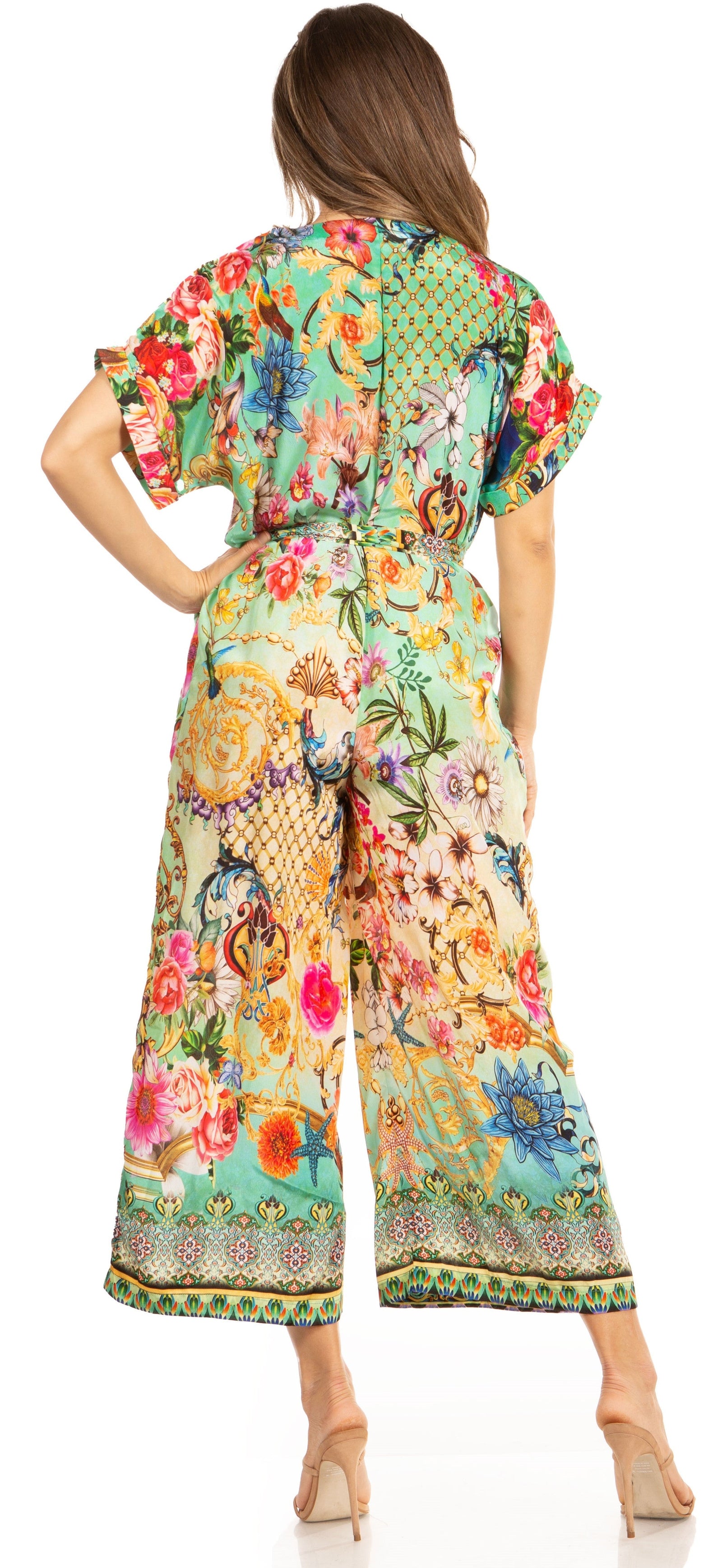 Mono bohemio informal para mujer Irise con mangas cortas, cuello en V y estampado floral (incluye bolsillos), de Sakkas