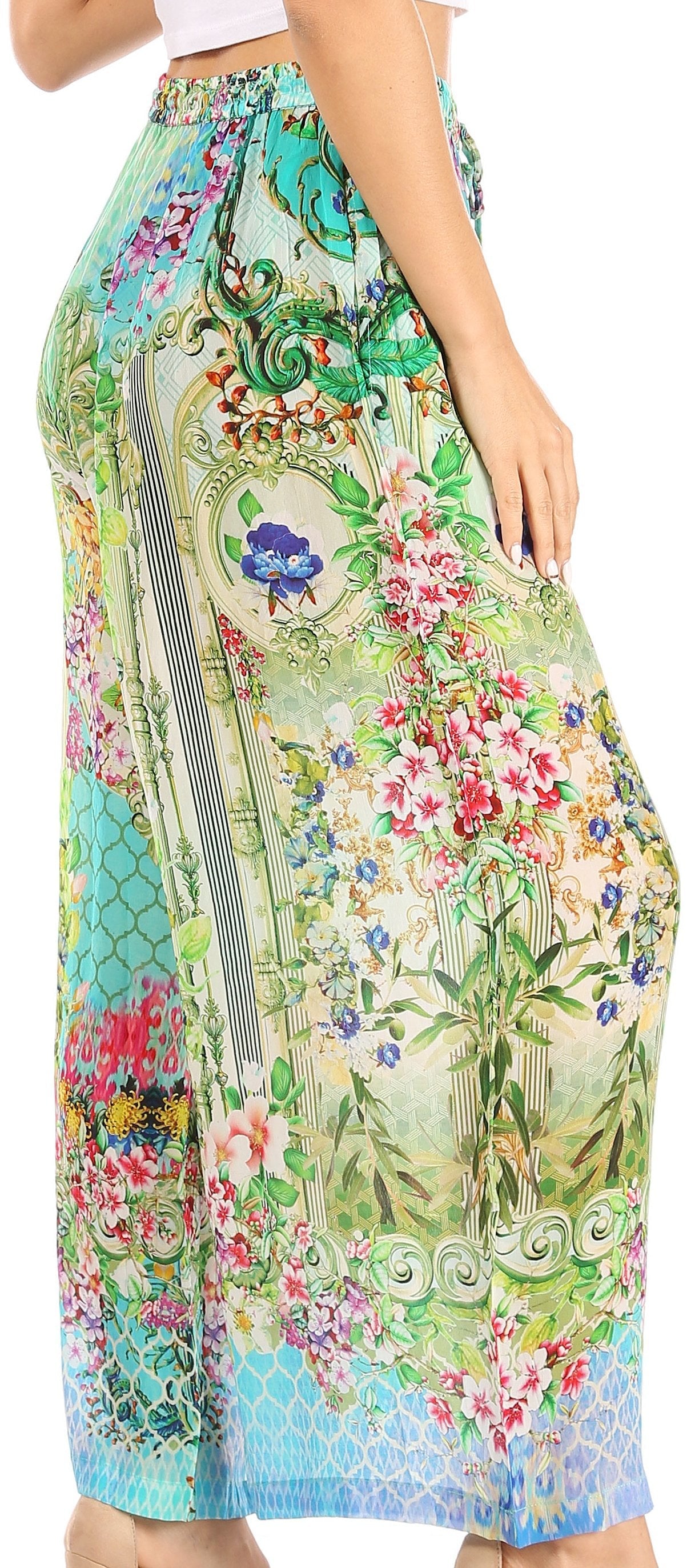 Pantalones palazzo acampanados de pierna ancha con estampado floral estilo bohemio e informal para mujer de Sakkas Anie