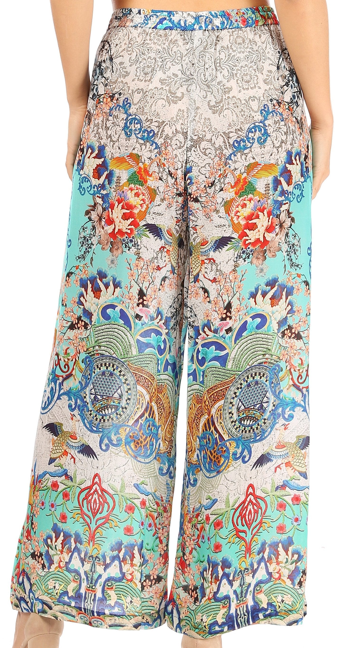 Pantalones palazzo acampanados de pierna ancha con estampado floral estilo bohemio e informal para mujer de Sakkas Anie