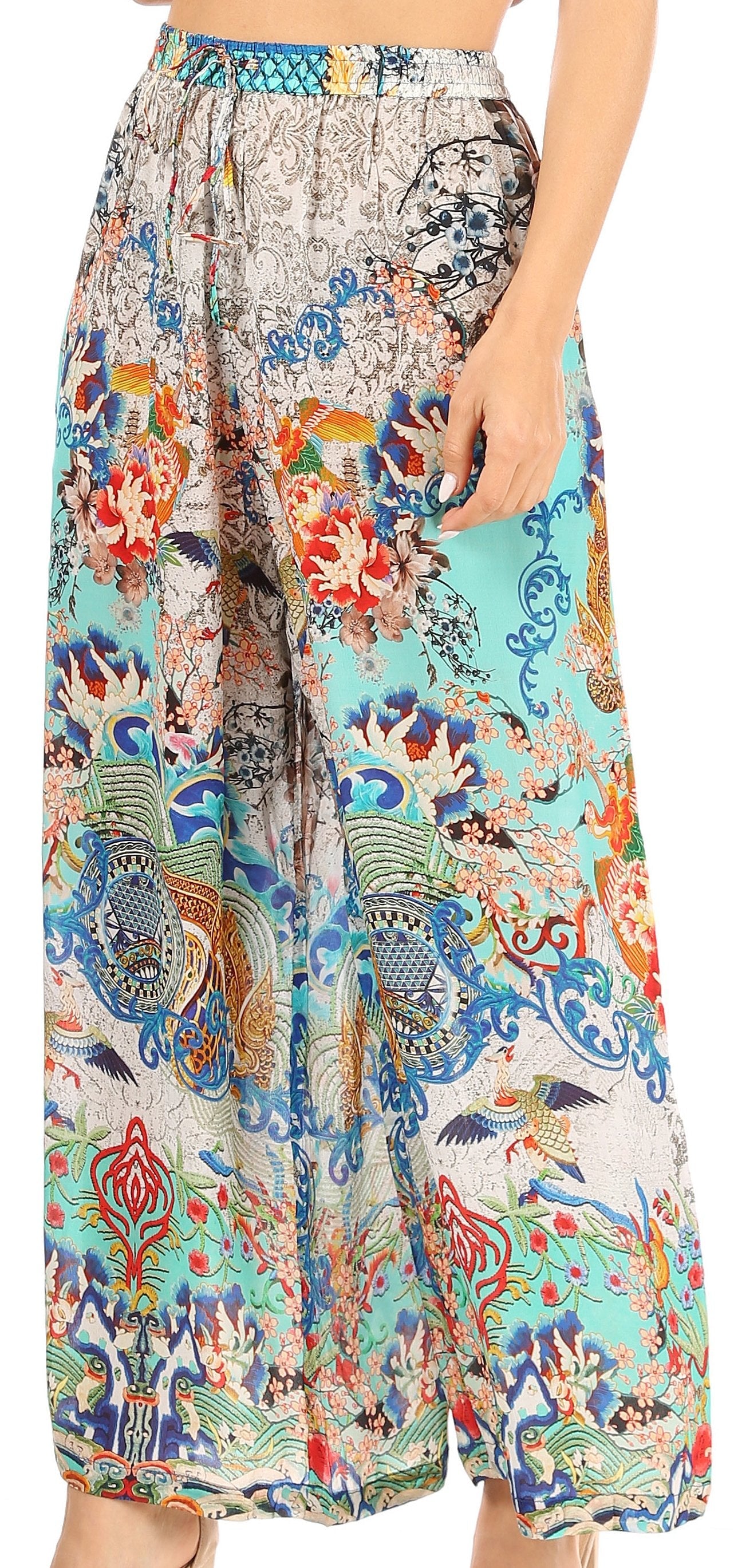 Pantalones palazzo acampanados de pierna ancha con estampado floral estilo bohemio e informal para mujer de Sakkas Anie