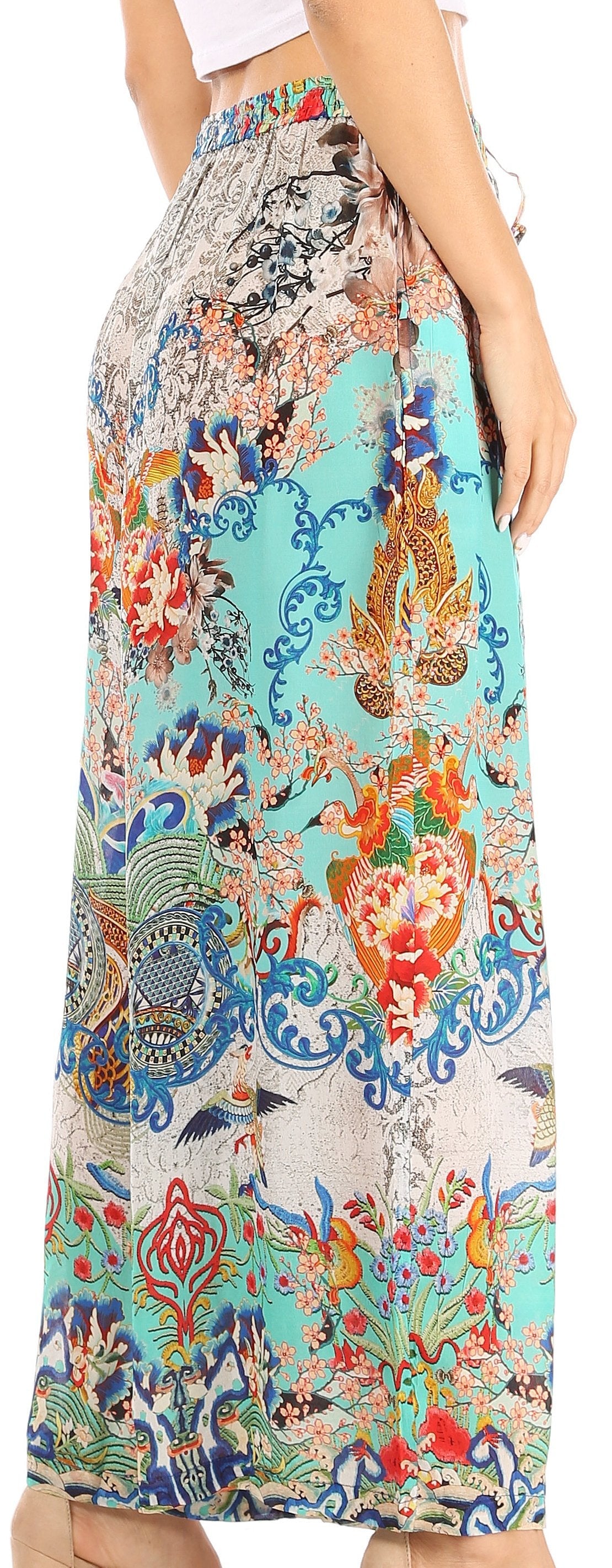 Pantalones palazzo acampanados de pierna ancha con estampado floral estilo bohemio e informal para mujer de Sakkas Anie