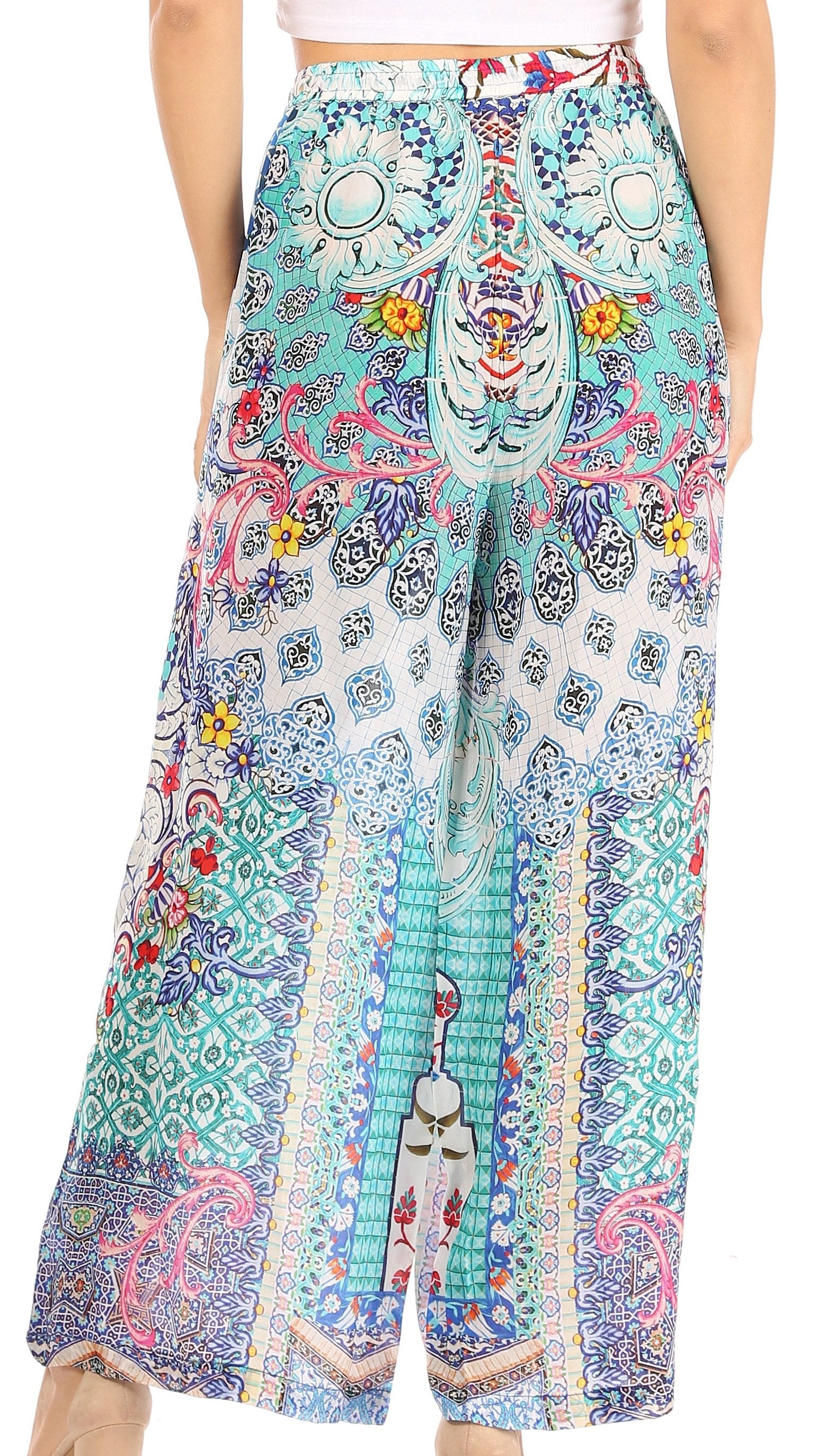 Pantalones palazzo acampanados de pierna ancha con estampado floral estilo bohemio e informal para mujer de Sakkas Anie