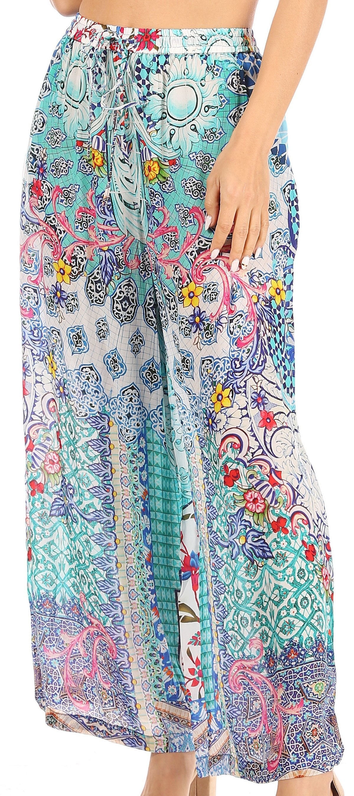 Pantalones palazzo acampanados de pierna ancha con estampado floral estilo bohemio e informal para mujer de Sakkas Anie