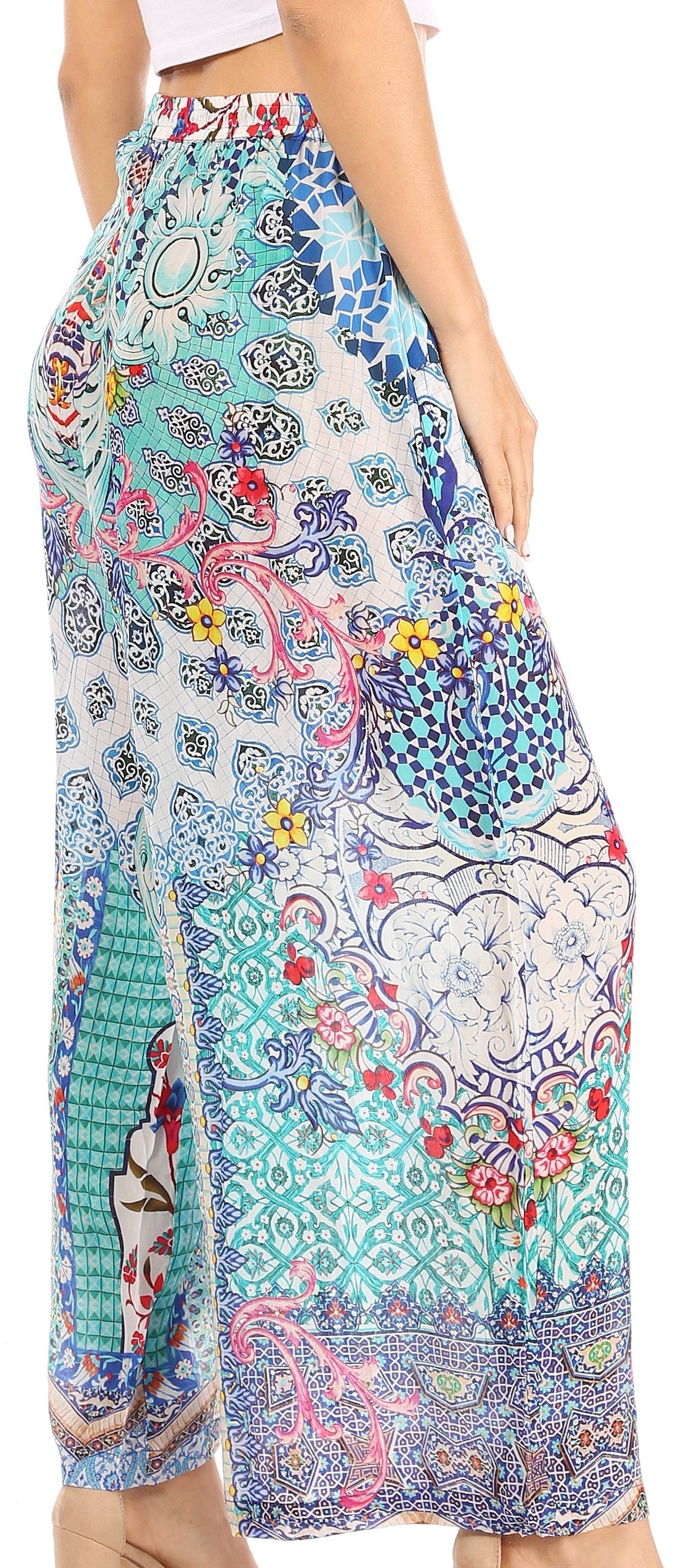 Pantalones palazzo acampanados de pierna ancha con estampado floral estilo bohemio e informal para mujer de Sakkas Anie
