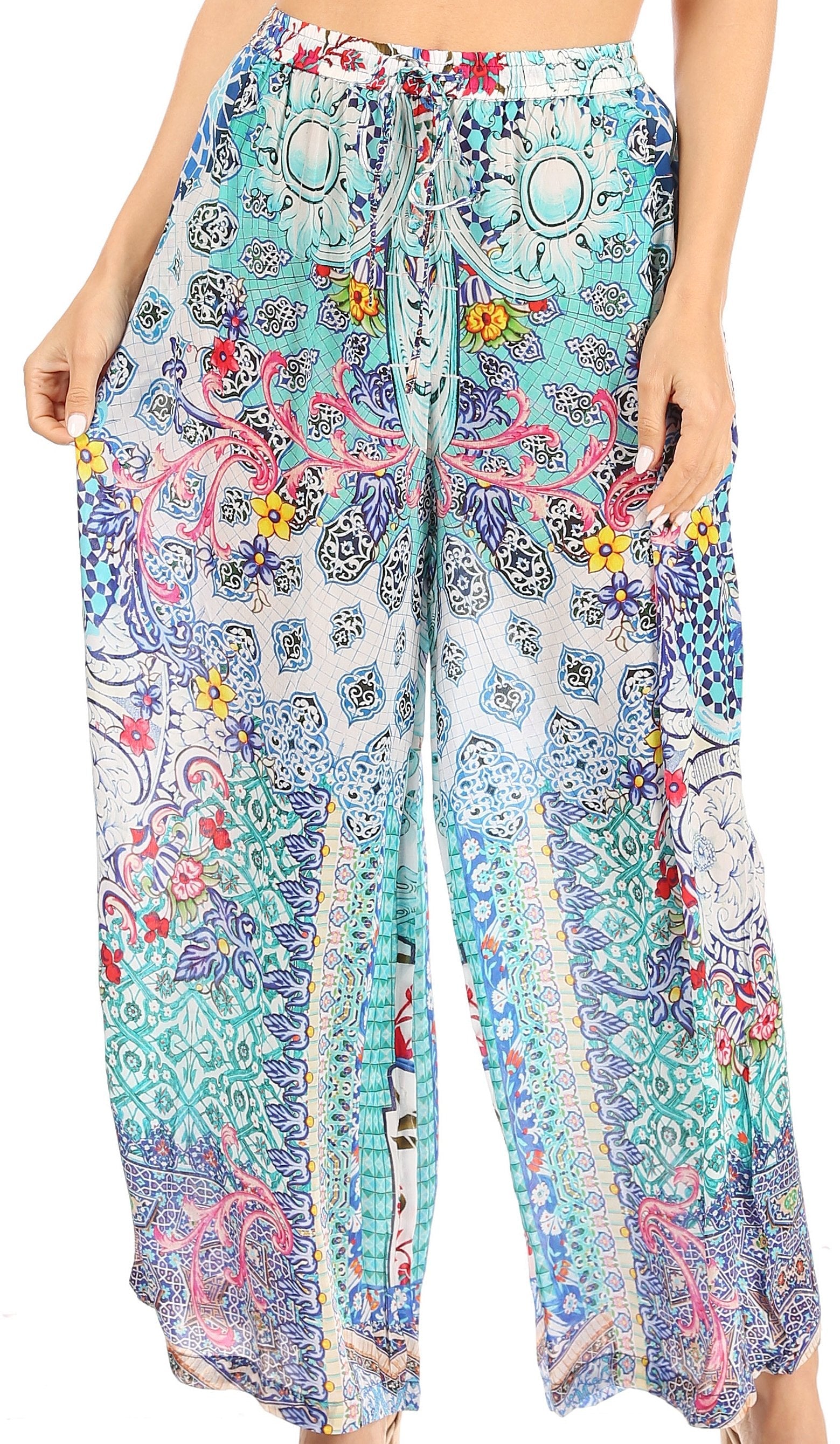Pantalones palazzo acampanados de pierna ancha con estampado floral estilo bohemio e informal para mujer de Sakkas Anie