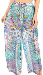 Pantalones palazzo acampanados de pierna ancha con estampado floral estilo bohemio e informal para mujer de Sakkas Anie