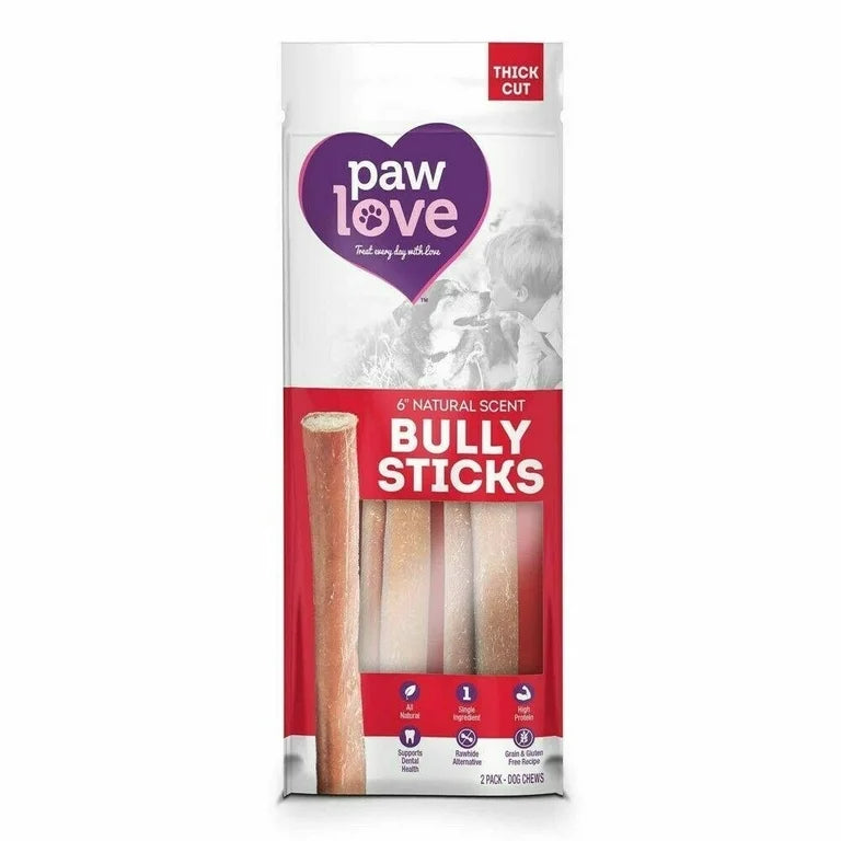 Paw Love - Palitos de Bully gruesos de 6 pulgadas, 2 unidades (paquete de 6) - Virginia Made Chews