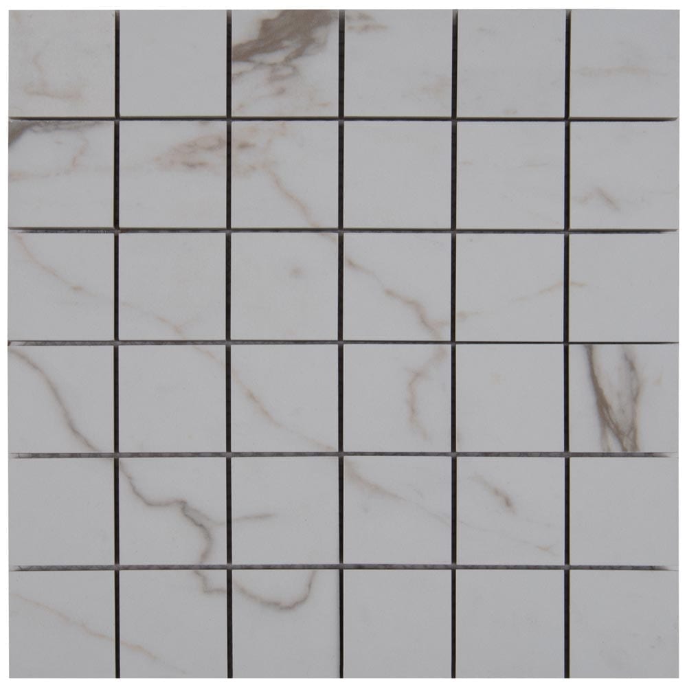 Mosaico de porcelana esmaltada Pietra Calcatta de 30 x 30 cm, montado sobre malla, 5 x 5 cm - Colección MSI