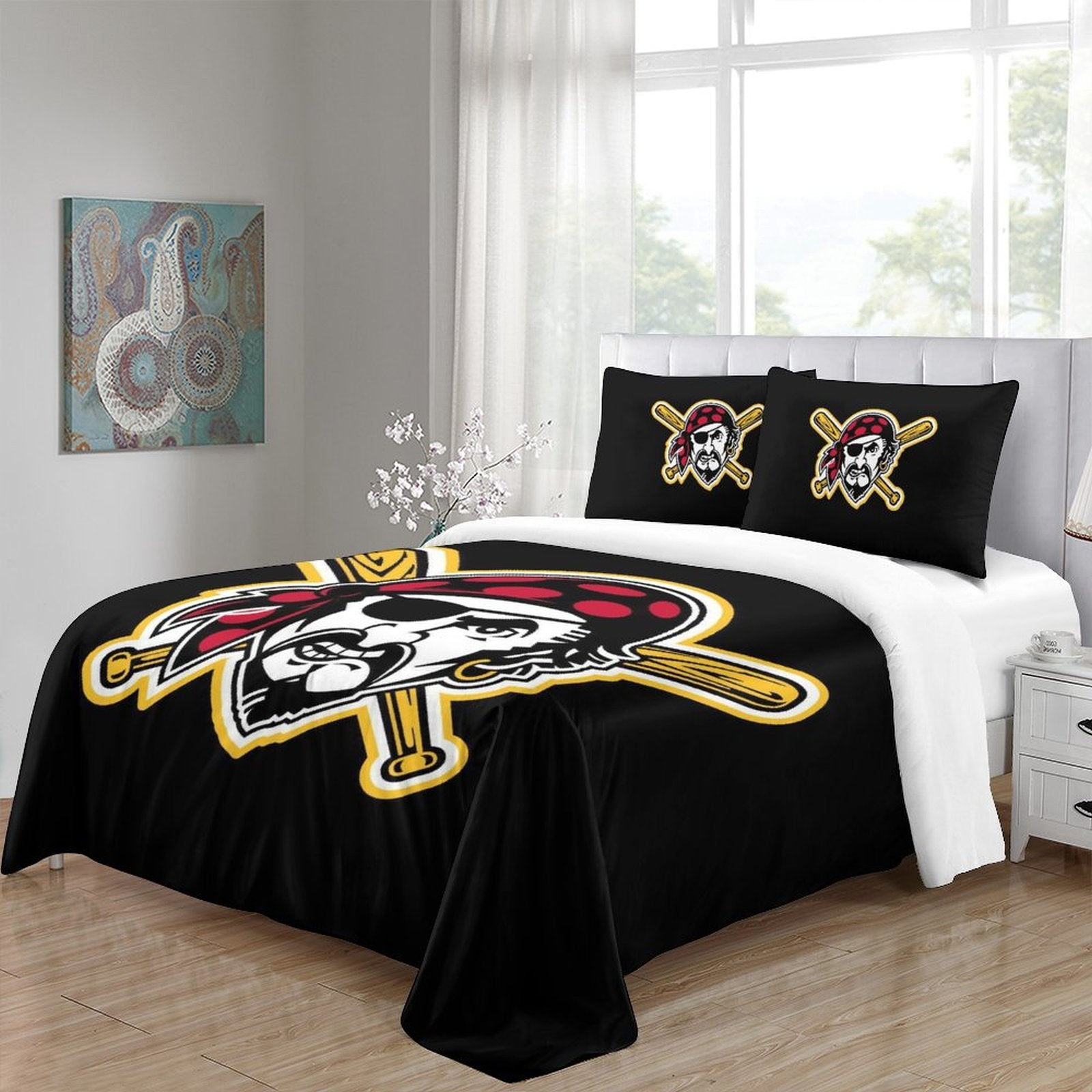 Juego de cama de los Piratas de Pittsburgh con funda de edredón sin relleno