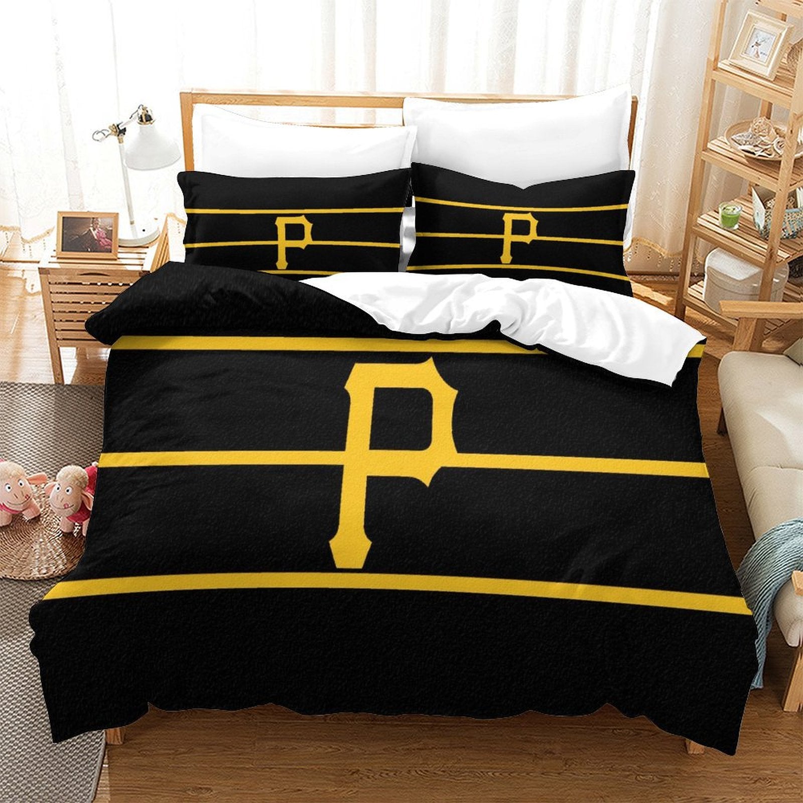 Juego de cama de los Piratas de Pittsburgh con funda de edredón sin relleno
