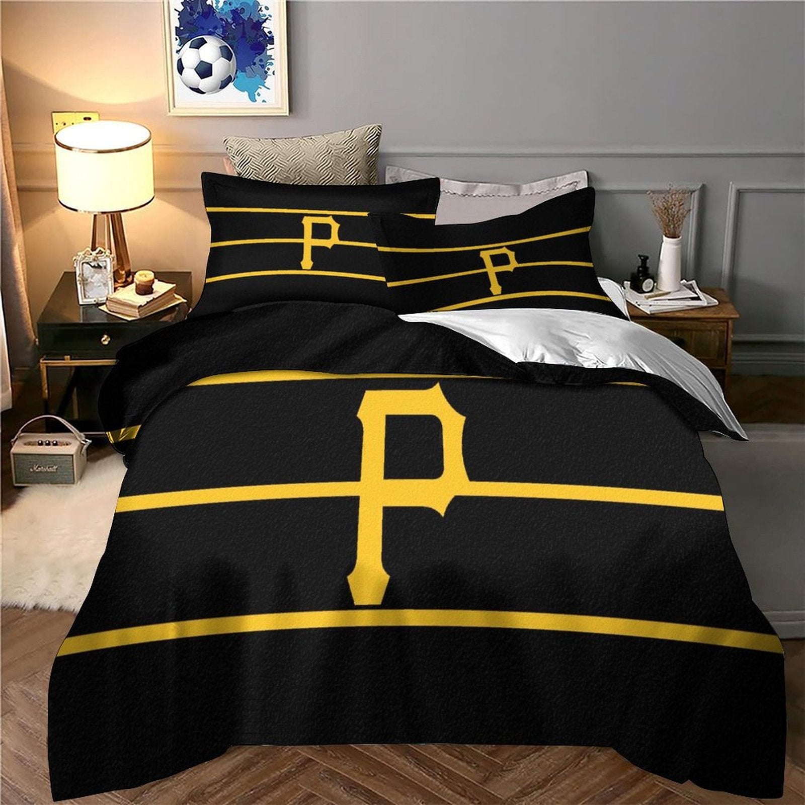 Juego de cama de los Piratas de Pittsburgh con funda de edredón sin relleno