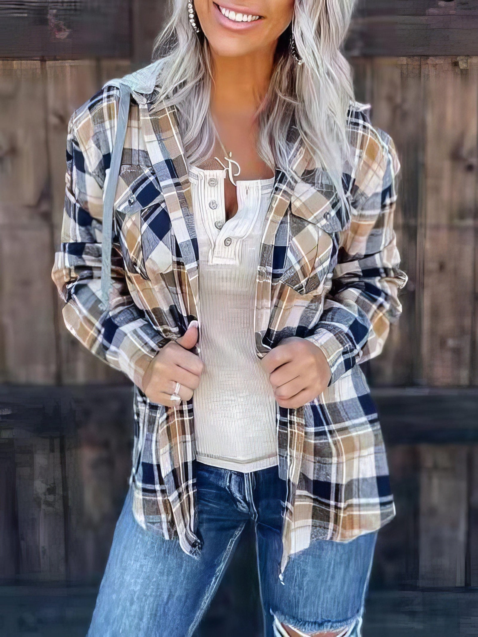 Women's Plaid Shirt Jacket