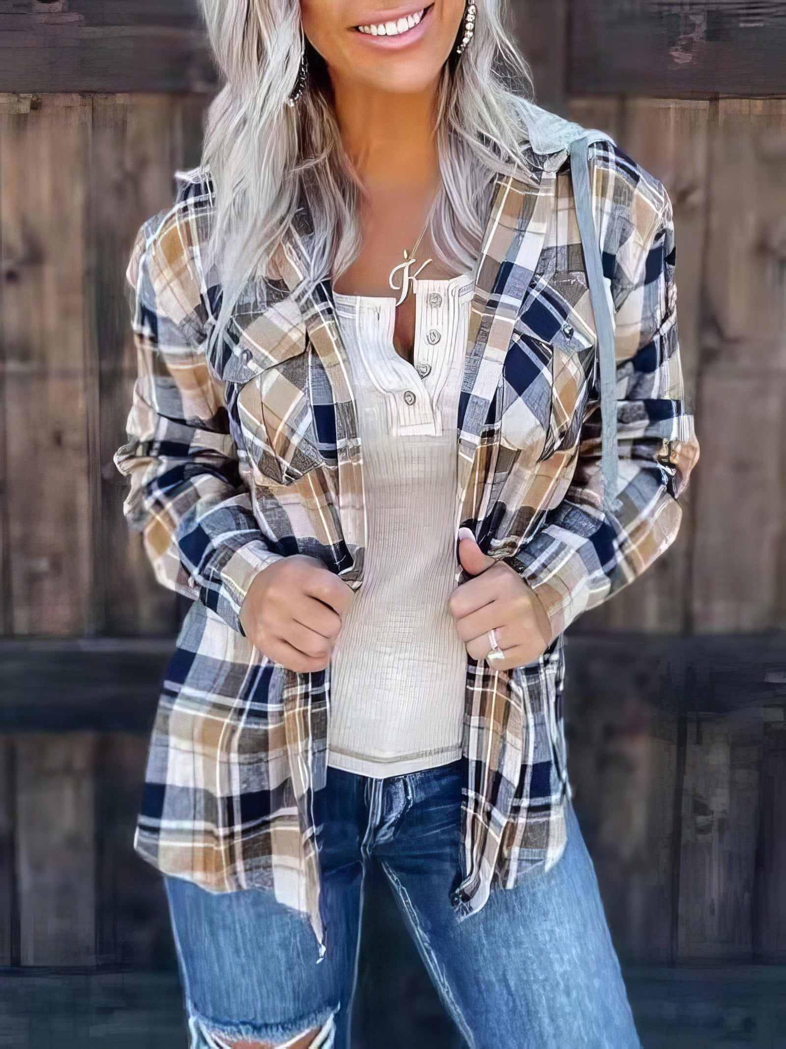 Women's Plaid Shirt Jacket