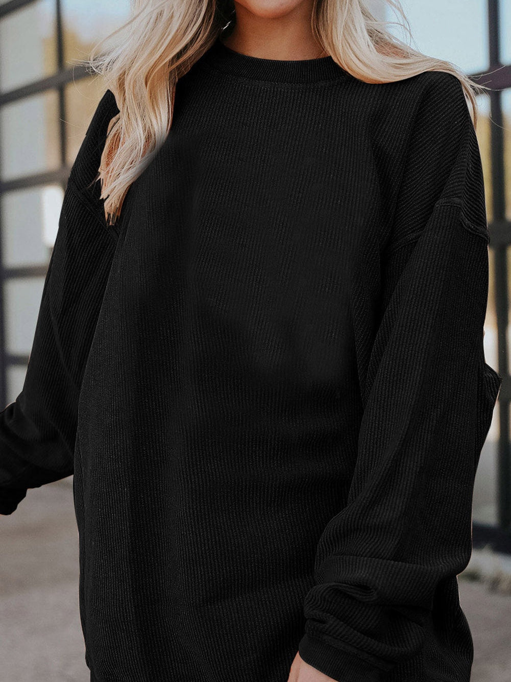 Plus Size Ribbed Knit Crew Neck Tunic Top