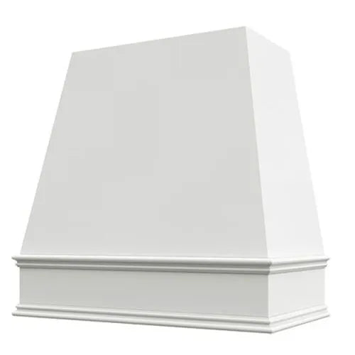 Primed Wood Range Hood With Tapered Front and Decorative Trim - 30", 36", 42", 48", 54" and 60" Widths Available