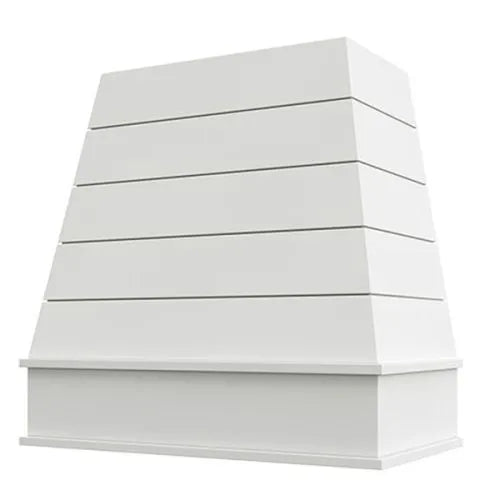 Primed Wood Range Hood With Tapered Shiplap Front and Block Trim - 30", 36", 42", 48", 54" and 60" Widths Available