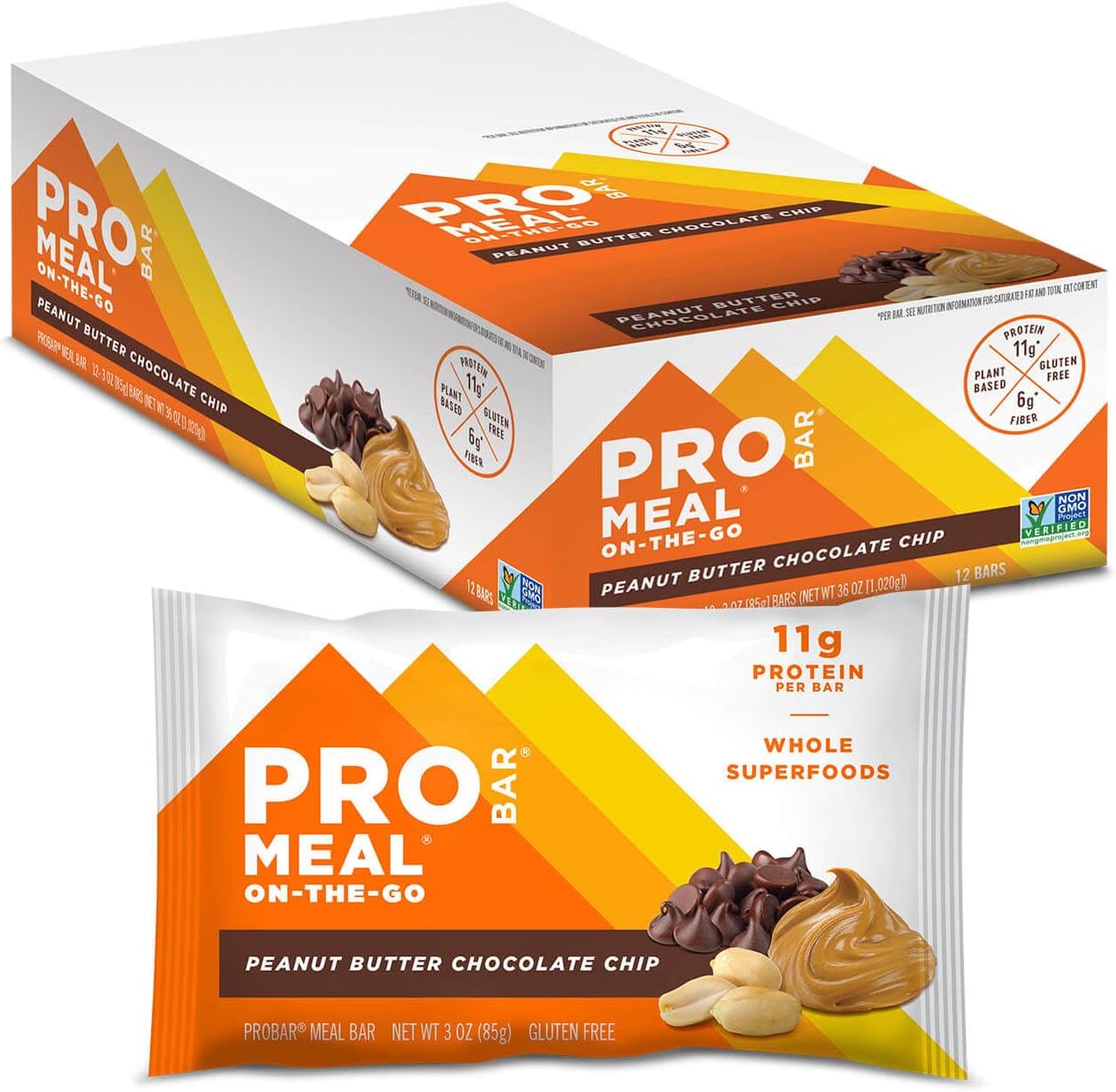 Barra de mantequilla de cacahuete orgánica Pro Bar con chispas de chocolate - 85 g - Paquete de 12