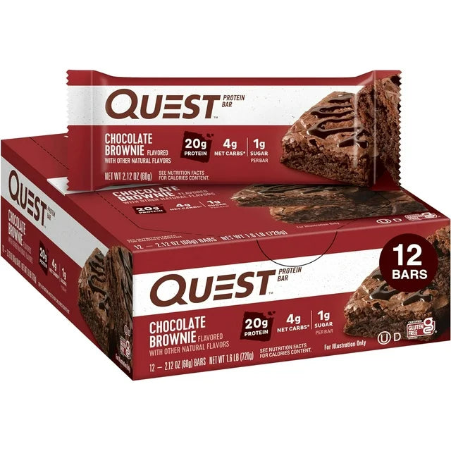 Quest Bar - Brownie de chocolate - 20 gramos de proteína - (Barras de 2.12 oz) Paquete de 12