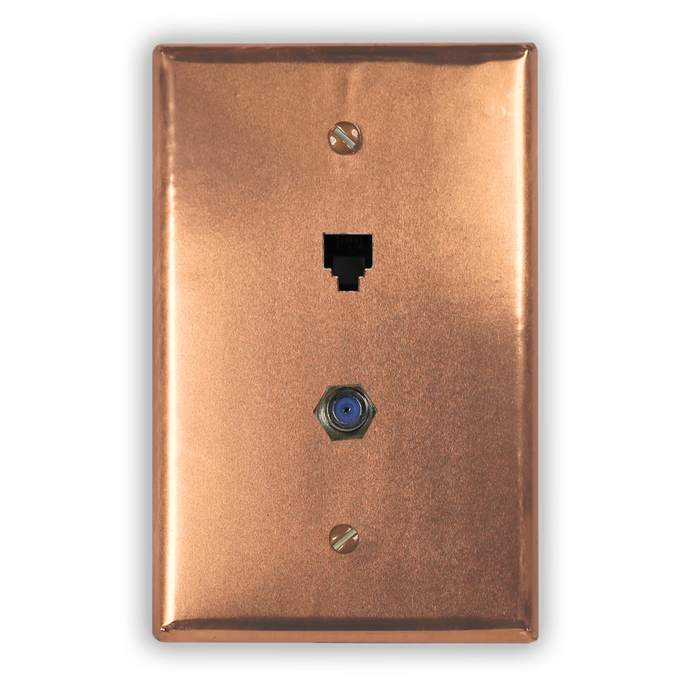 Raw Copper - 1 Phone Jack / 1 Cable Jack Wallplate