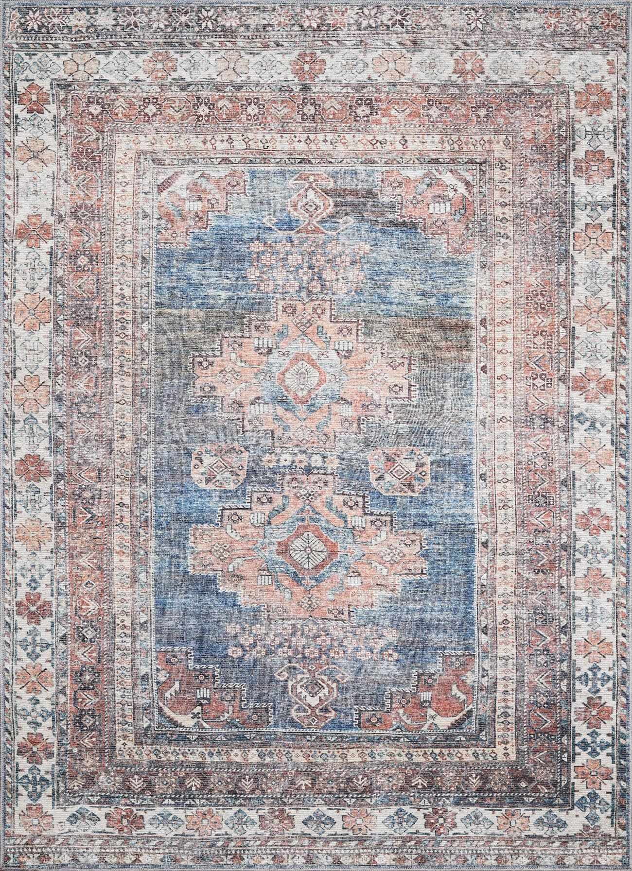 Alfombra lavable Baltinglass color óxido y azul - Liquidación