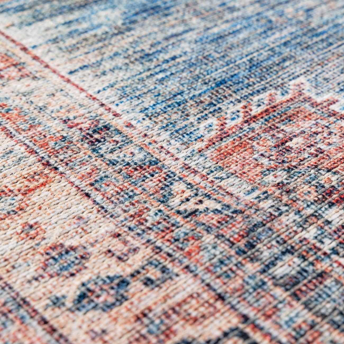 Alfombra lavable Baltinglass color óxido y azul - Liquidación