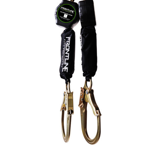 Cuerda de seguridad autorretráctil de dos patas con tejido de fibra de aramida y extremos con ganchos de acero de refuerzo Frontline RPA062R
