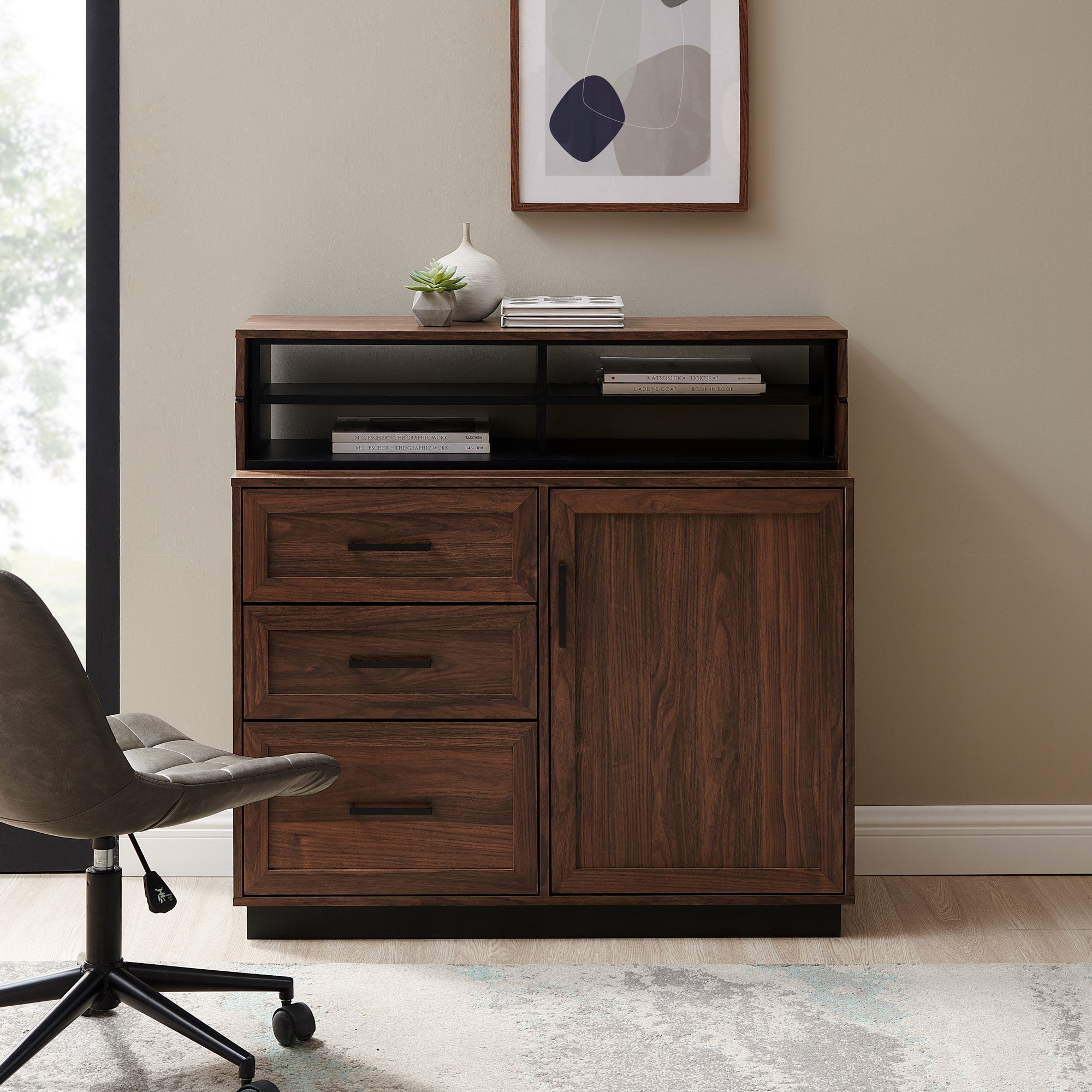 40" 3-drawer Wood Secretary Desk