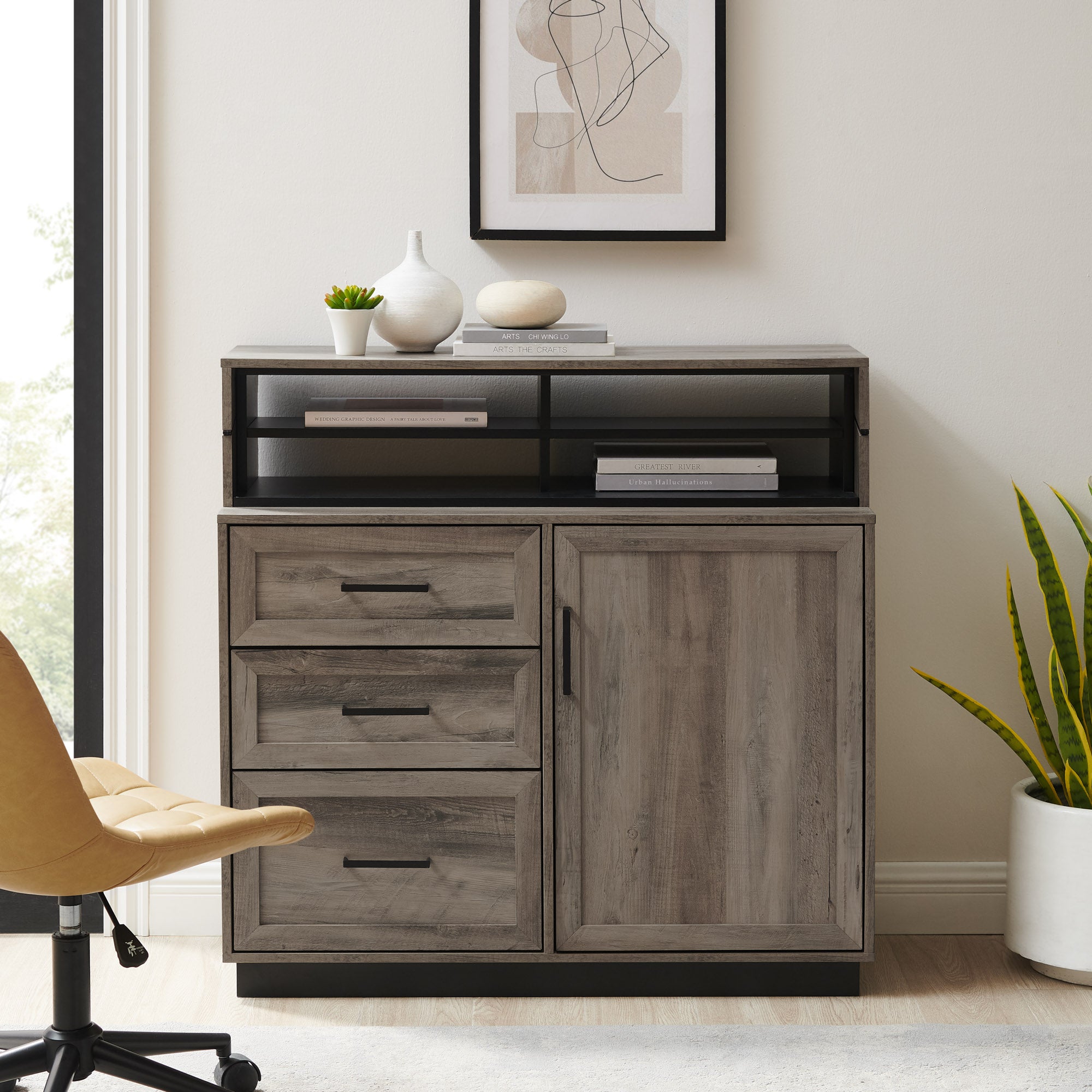 40" 3-drawer Wood Secretary Desk