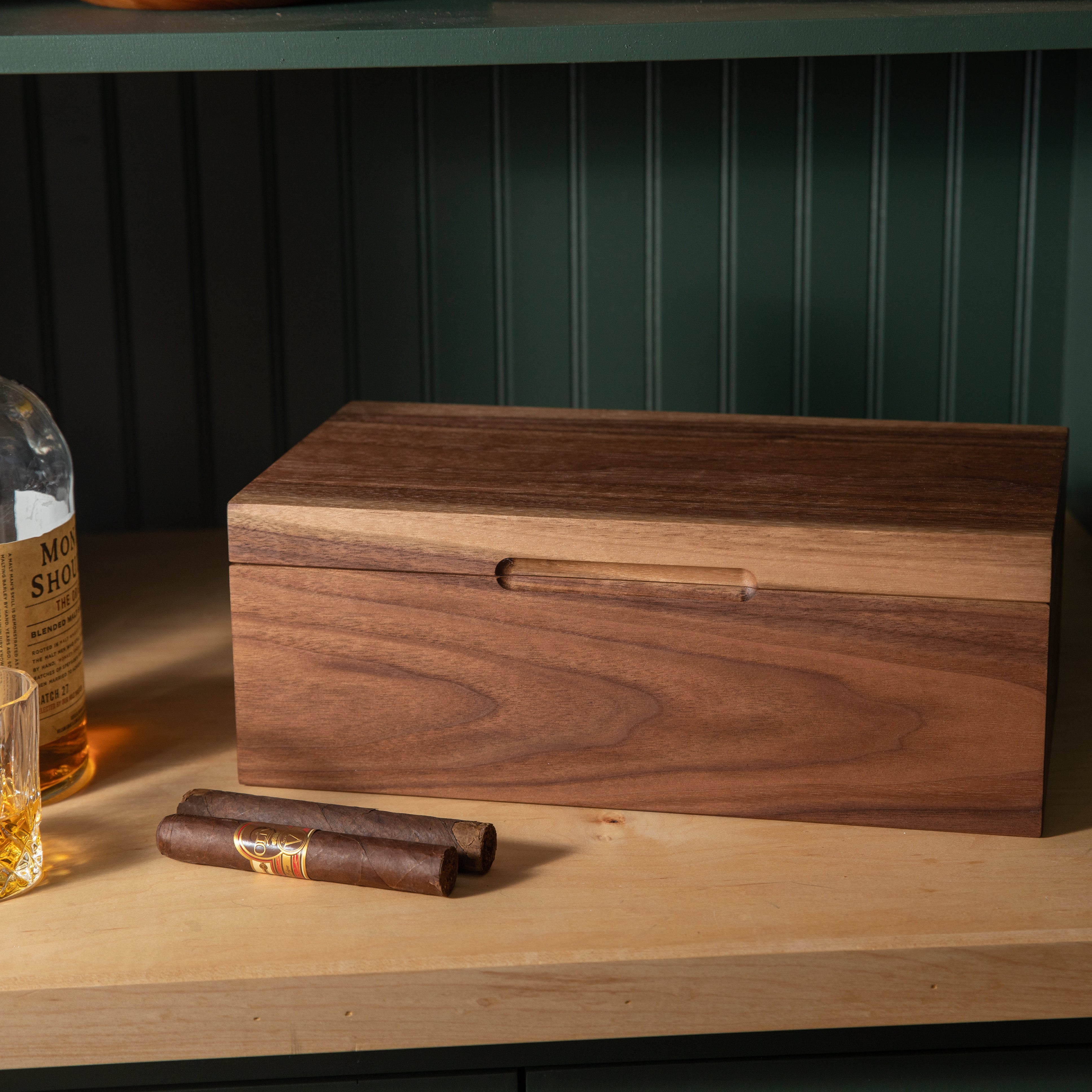 Cigar Humidor - Black Walnut with Spanish Cedar Lining - 80 Capacity