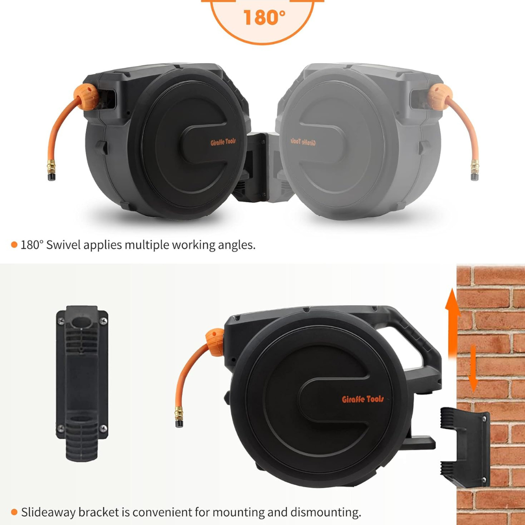 Carrete de manguera de aire retráctil - Carcasa de PP - 3/8 pulg. - 50 pies