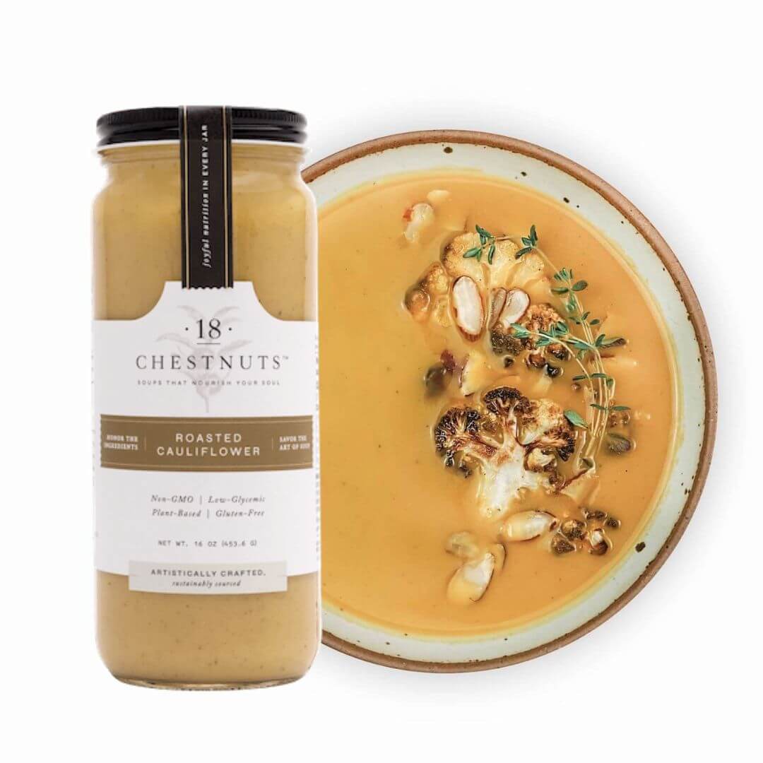 Sopa de coliflor asada con 18 castañas, 473 ml (paquete de 6) - Sopa de verduras sin gluten