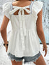 Blue and White Floral Embroidered Peasant Blouse