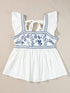 Blue and White Floral Embroidered Peasant Blouse